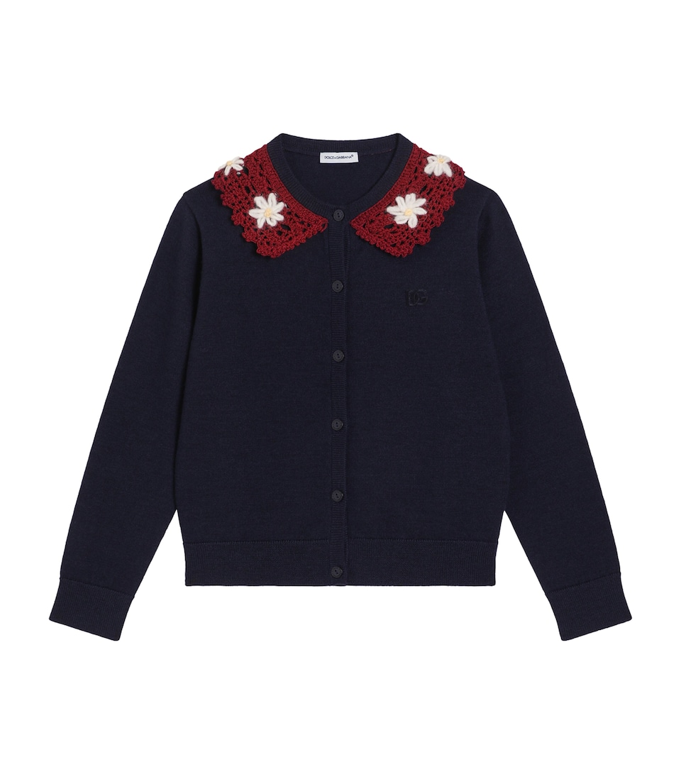 Virgin Wool-Blend Crochet Trim Cardigan (8-12 Years)