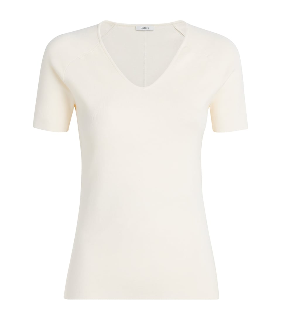 Joseph Womens Silk-Blend V-Neck Elly T-Shirt Ivory