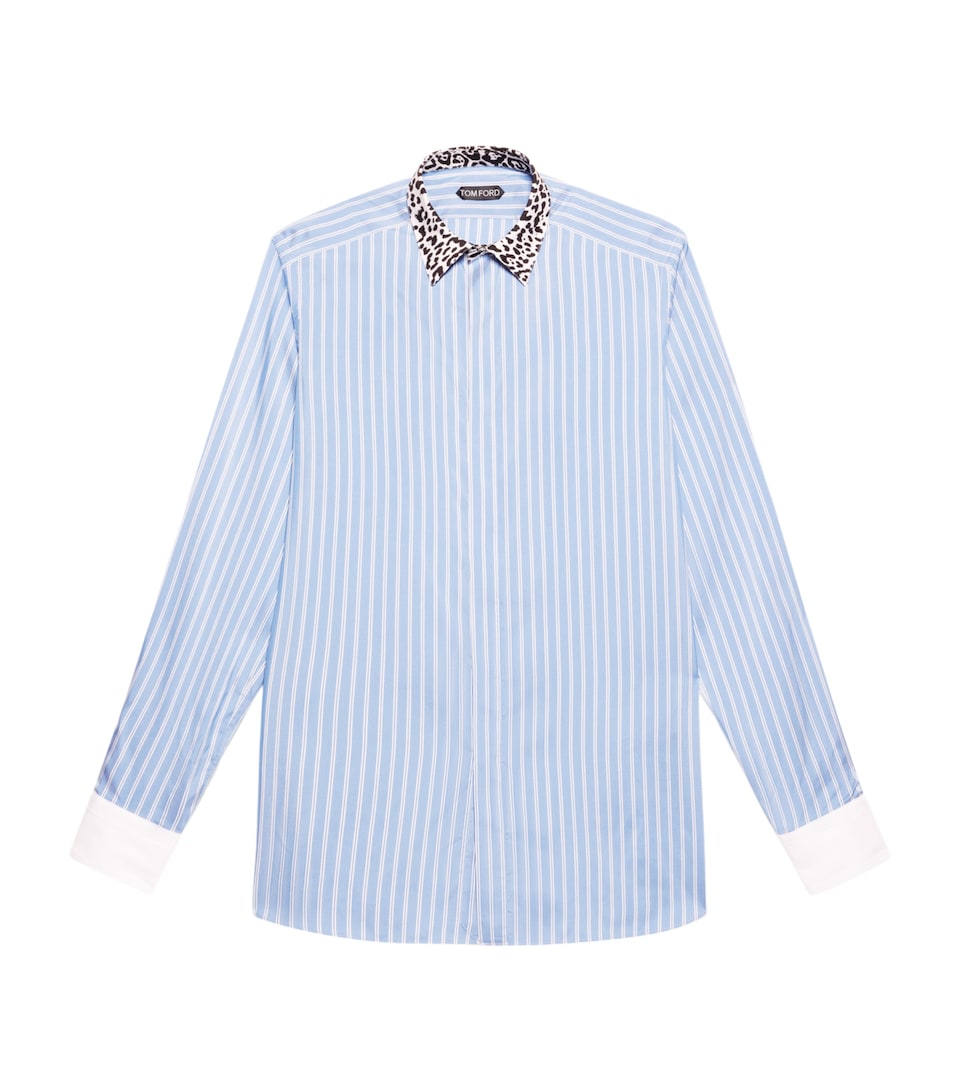 TOM FORD Mens Silk Contrast-Collar Stripe Shirt Uwe