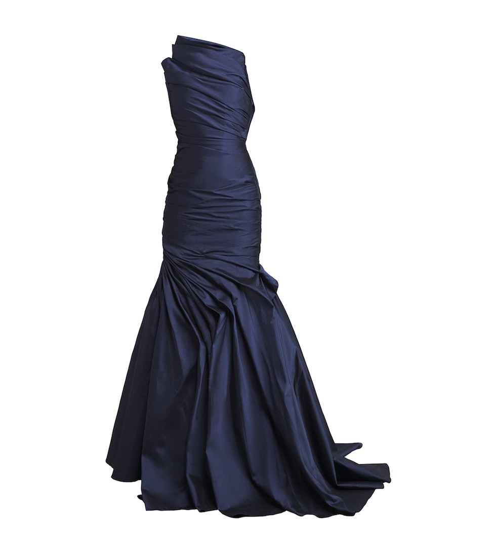Taffeta Draped Asymmetric Gown