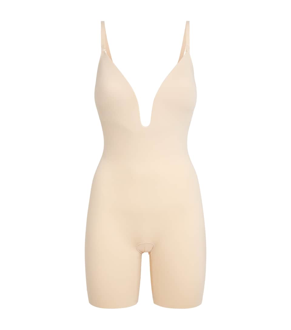 SPANX Womens SPANXshape Suit Your Fancy Plunge Mid-Thigh Bodysuit - Medium Control Toasted Coconut