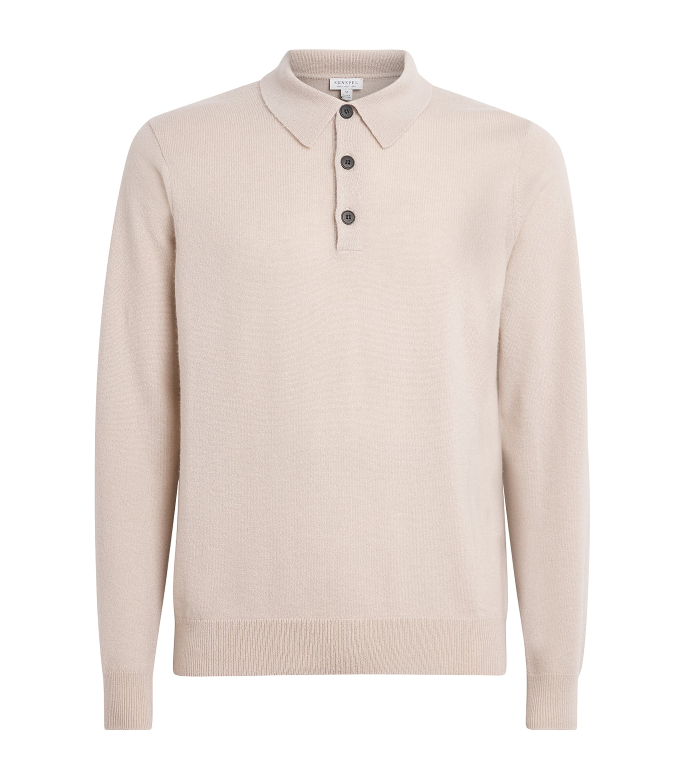 Sunspel Mens Cashmere Long-Sleeve Polo Shirt Swansdown