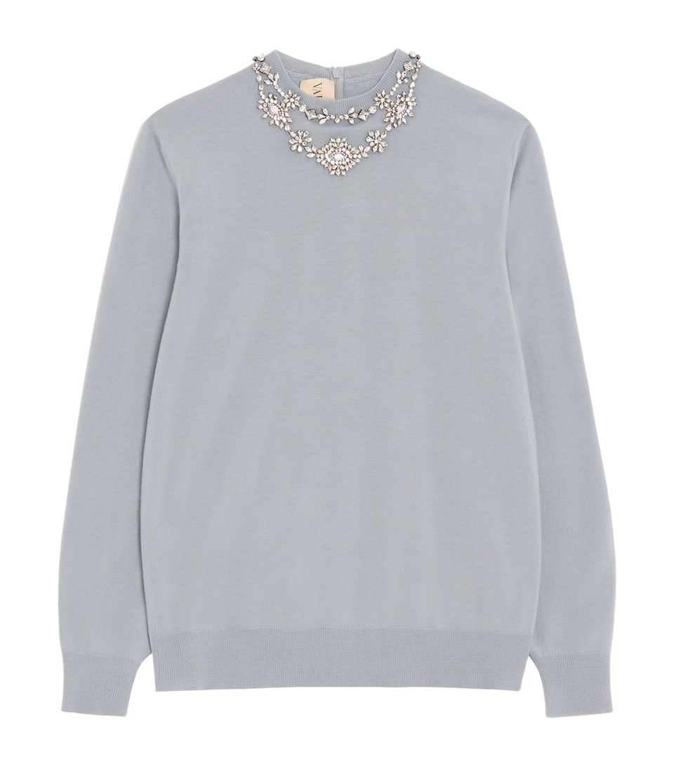 Valentino Womens Virgin Wool Embellished Sweater