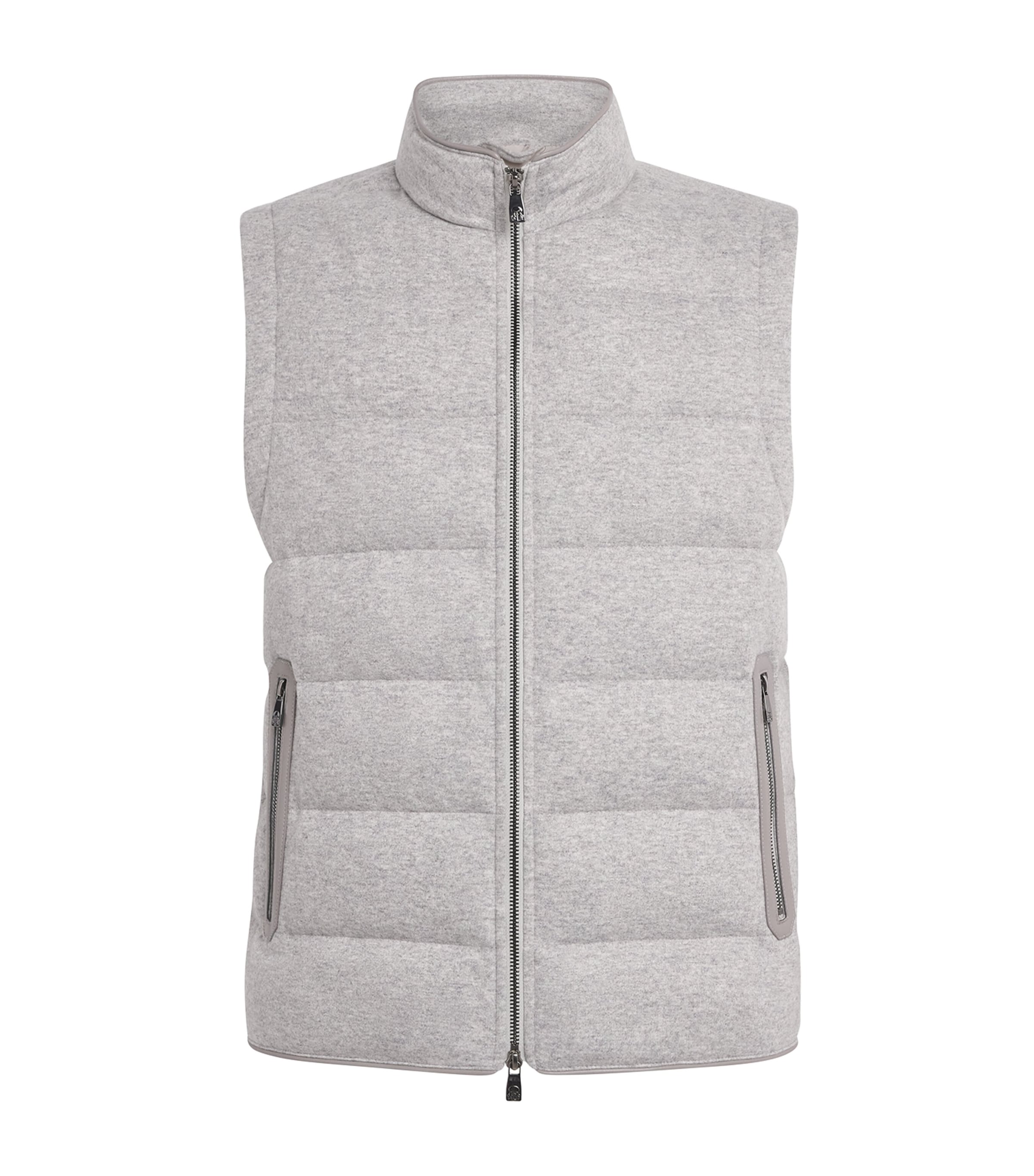Corneliani Mens Cashmere-Blend Quilted Padded Gilet Grey Melange Stl