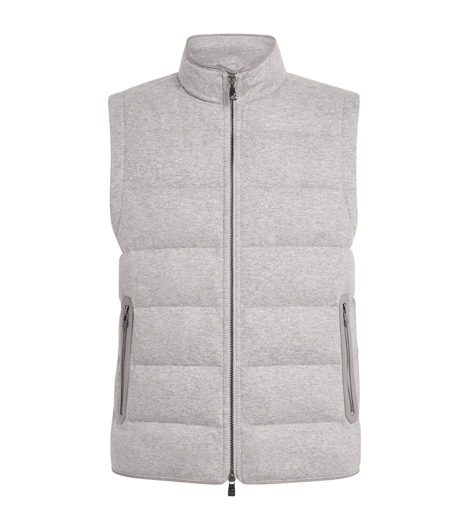 Corneliani Mens Cashmere-Blend Quilted Padded Gilet Grey Melange Stl
