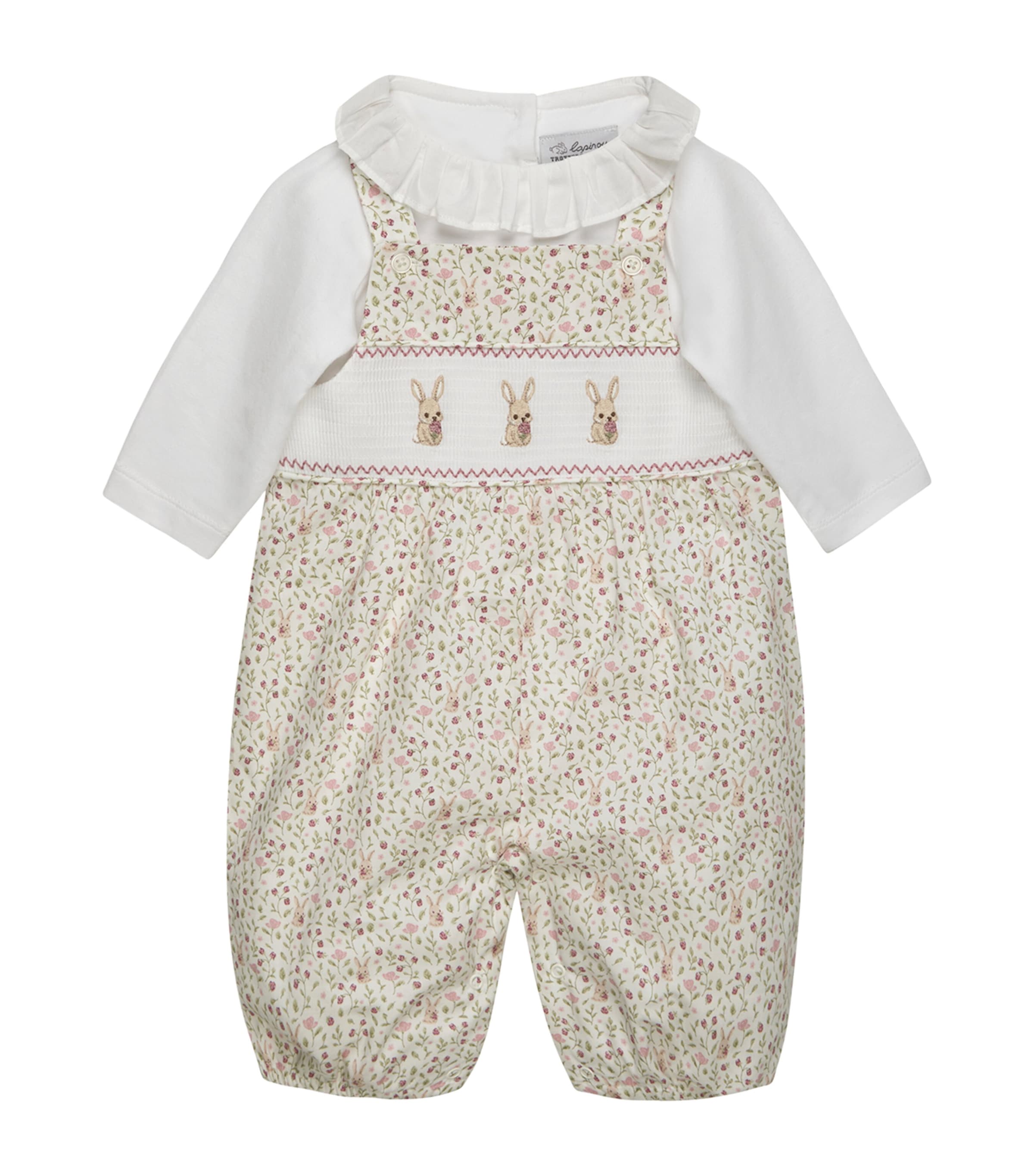 Trotters Cotton Bunny Dungarees and Top Set (Newborn-9 Months) Pale Pink