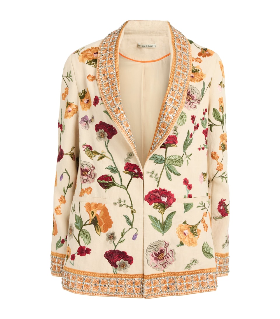 Alice+Olivia Womens Linen Embellished Ivan Blazer Oatmeal Melange/mlti