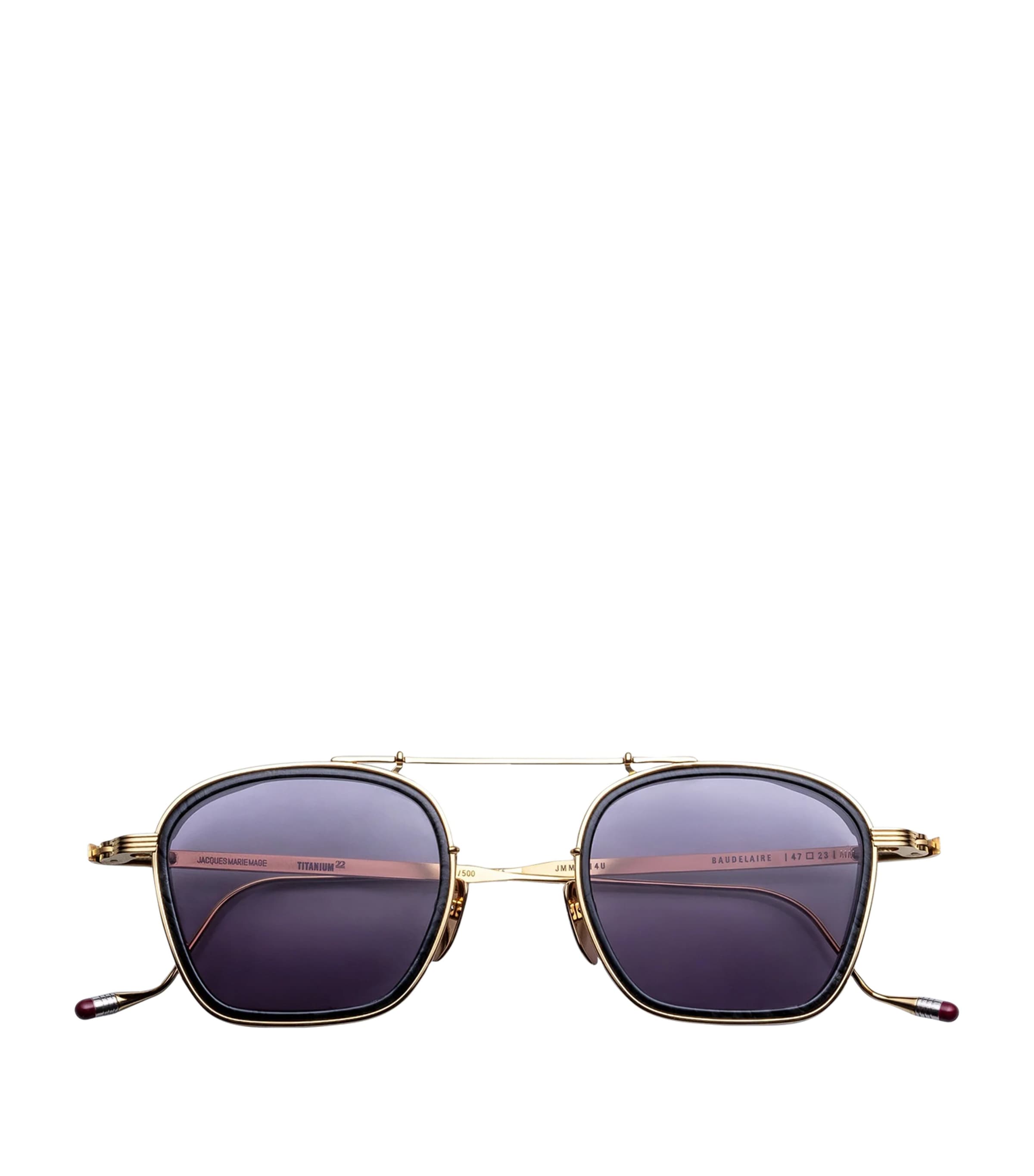 Jacques Marie Mage Titanium Baudelaire Round Sunglasses Ebony