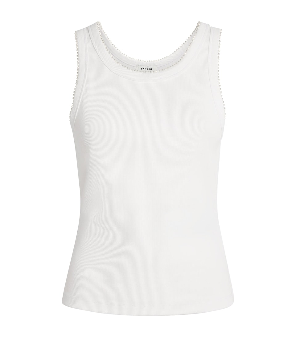 Stretch-Cotton Beaded Tank Top