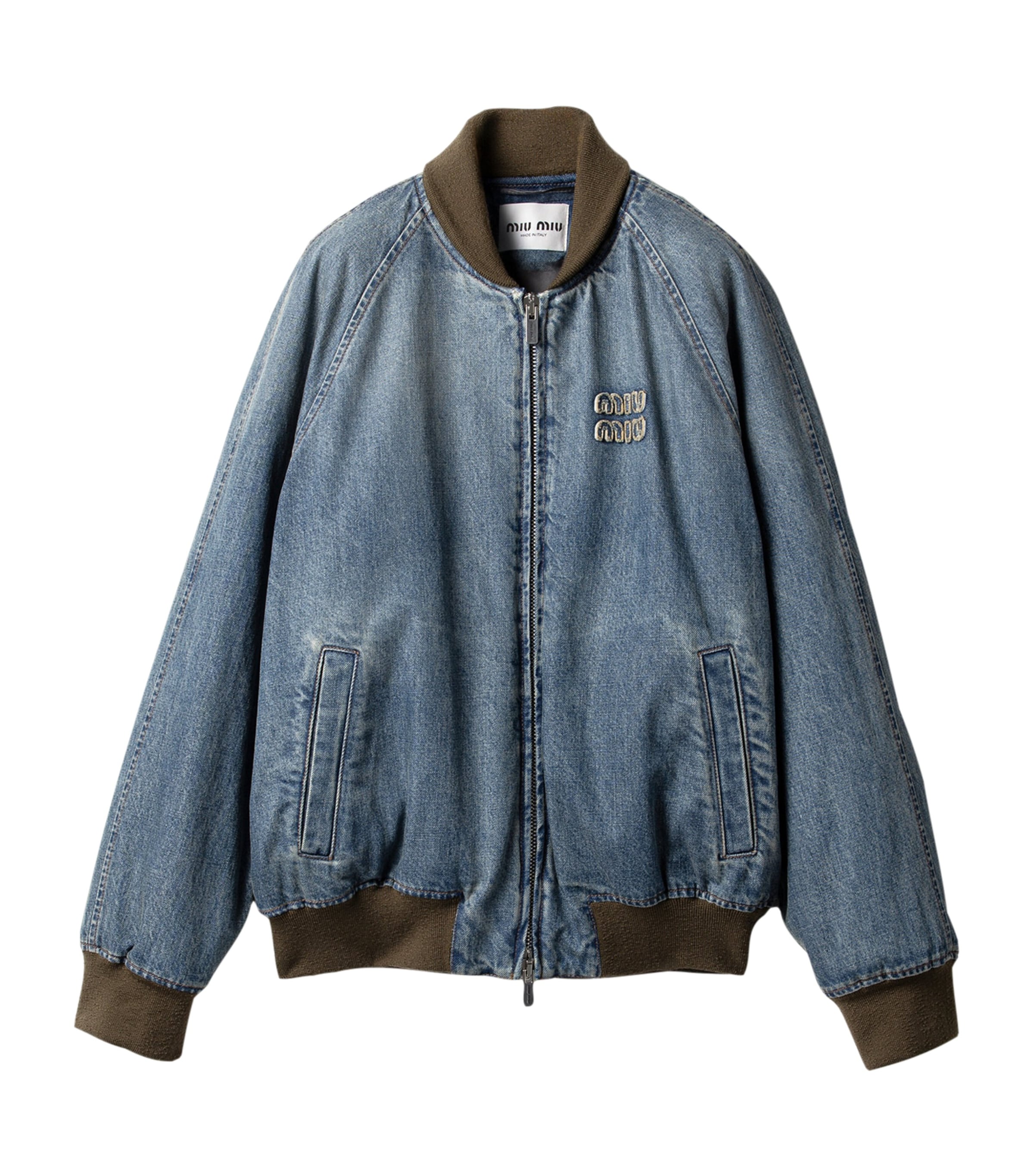 Miu Miu Womens Denim Logo Bomber Jacket