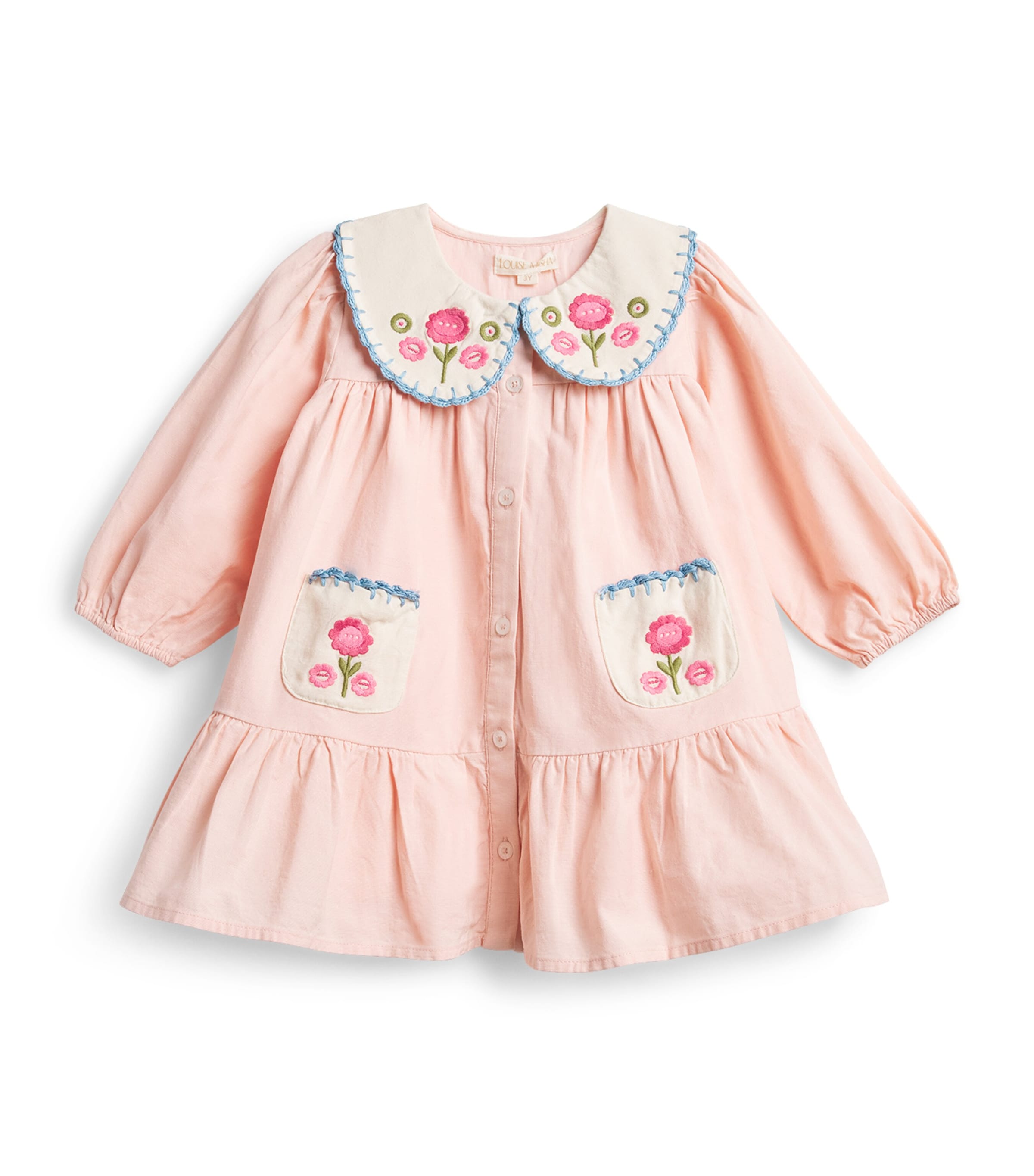 Louise Misha Cotton-Linen Embroidered Ysee Dress (3 Years) Blush
