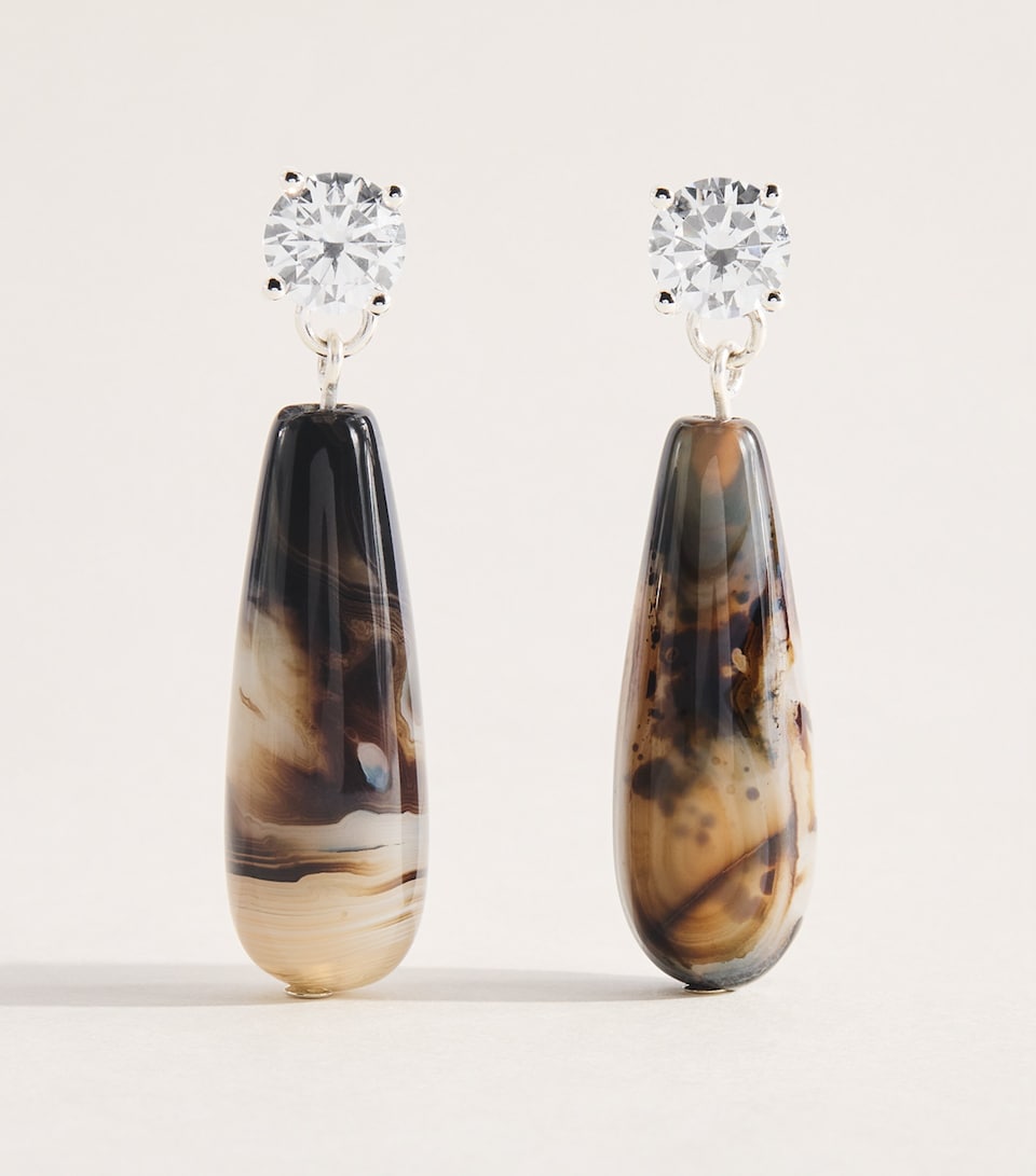 Completedworks Silver, Cubic Zirconia and Banded Agate Drop Earrings Silver Plated