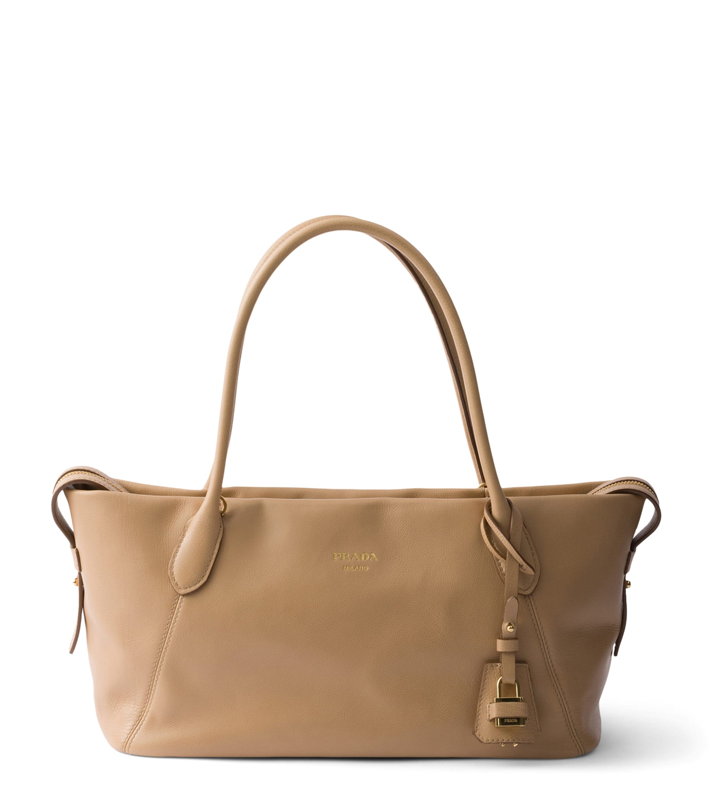 Prada Large Leather Tote Bag Neutral