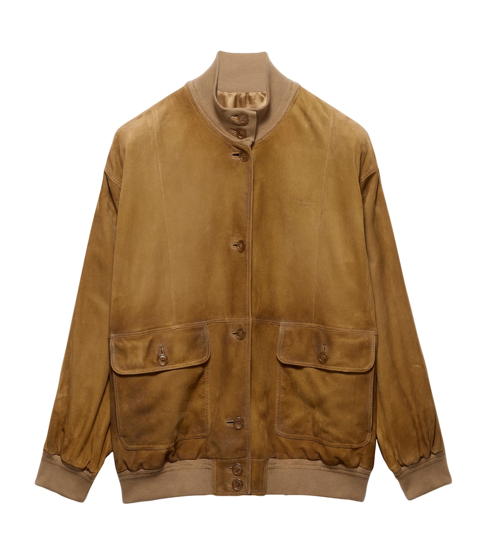 Prada Womens Suede Bomber Jacket Neutral