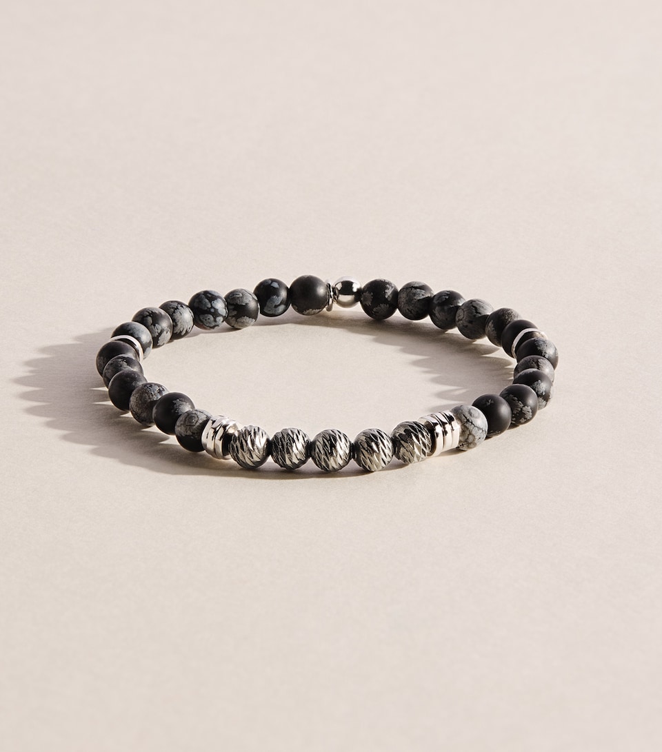 Tateossian Sterling Silver and Obsidian Stonehenge Bracelet Black