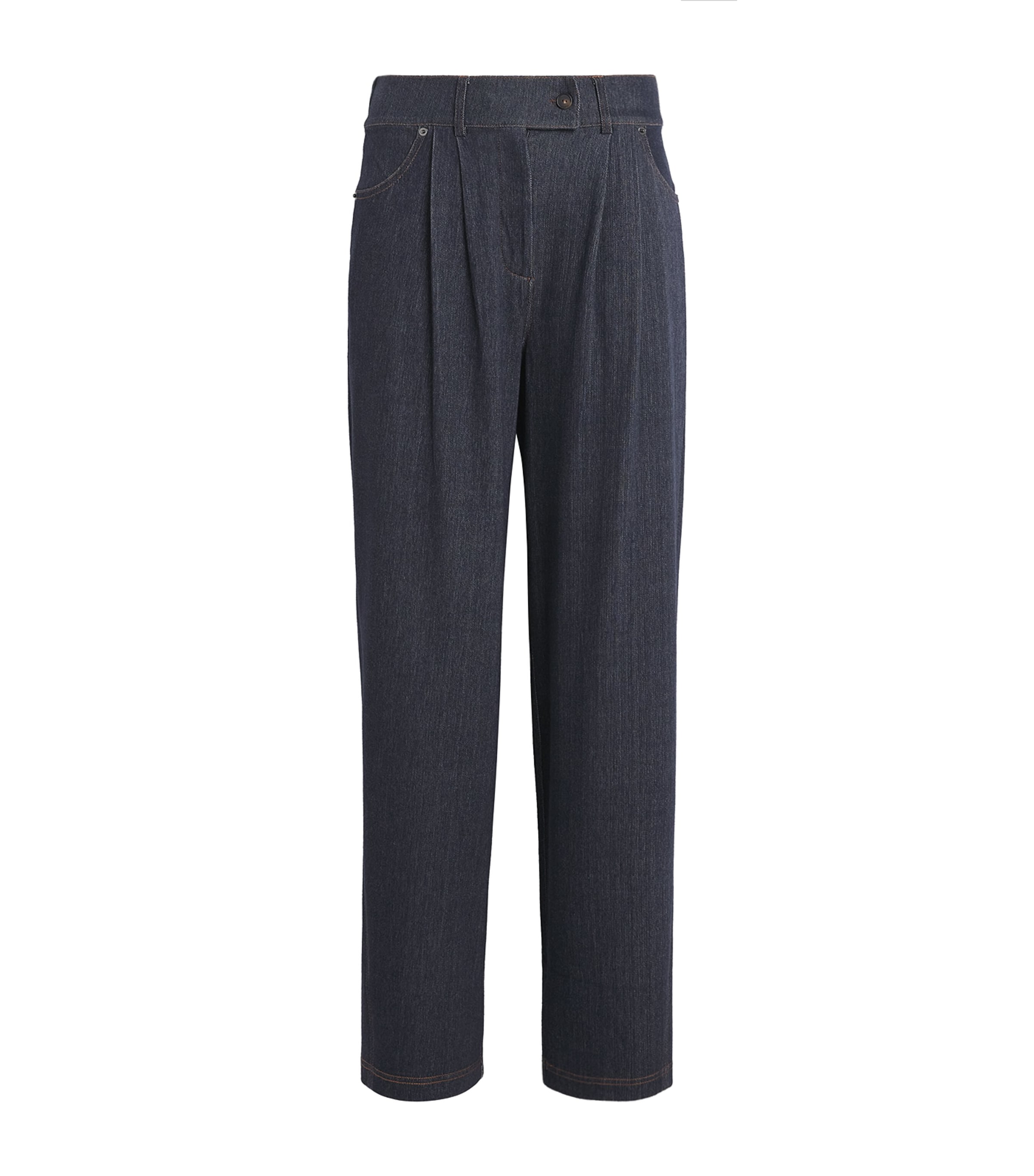 MM Womens Denim-Effect Wide-Leg Trousers Navy