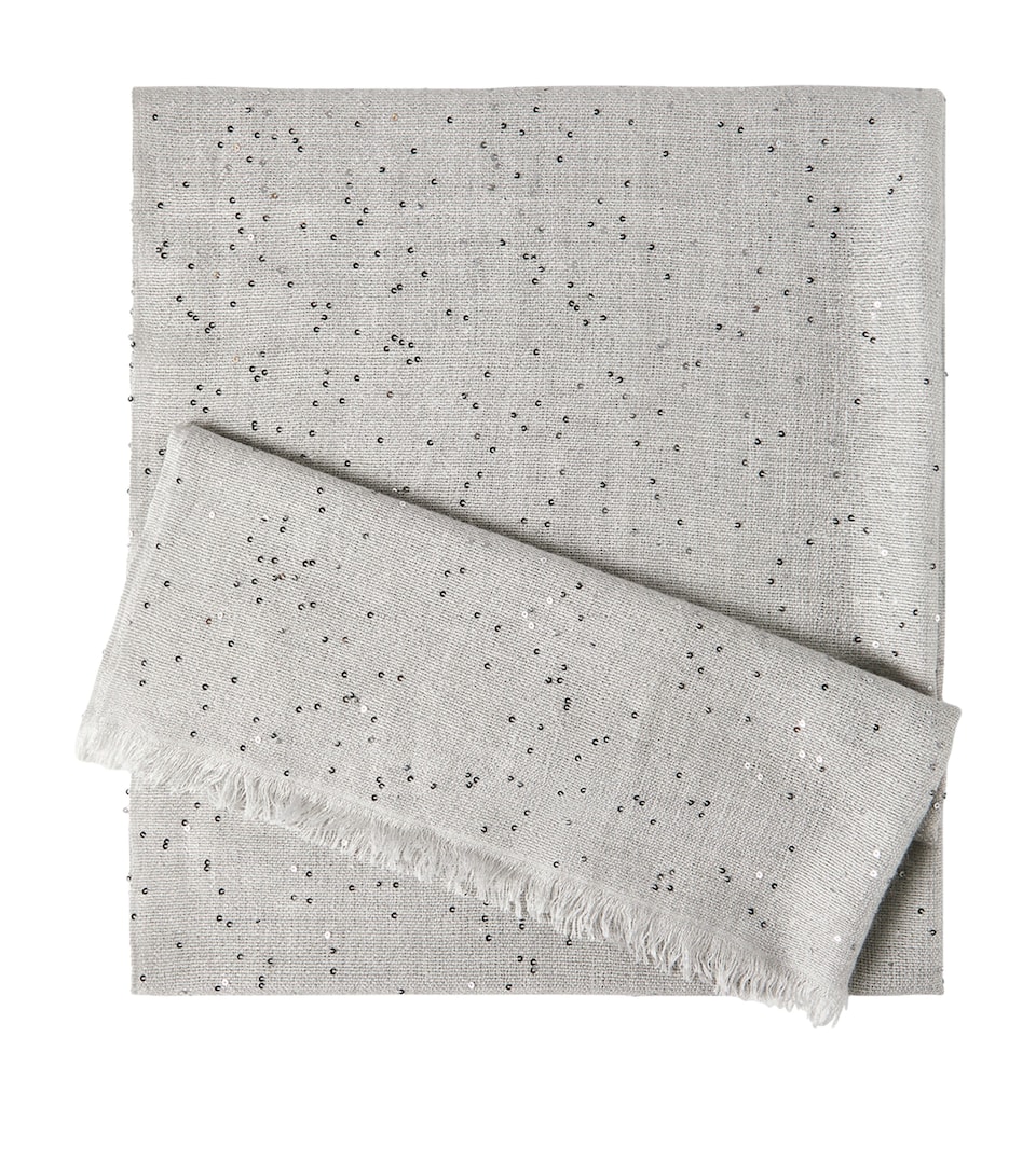 Brunello Cucinelli Cashmere-Silk Embellished Scarf