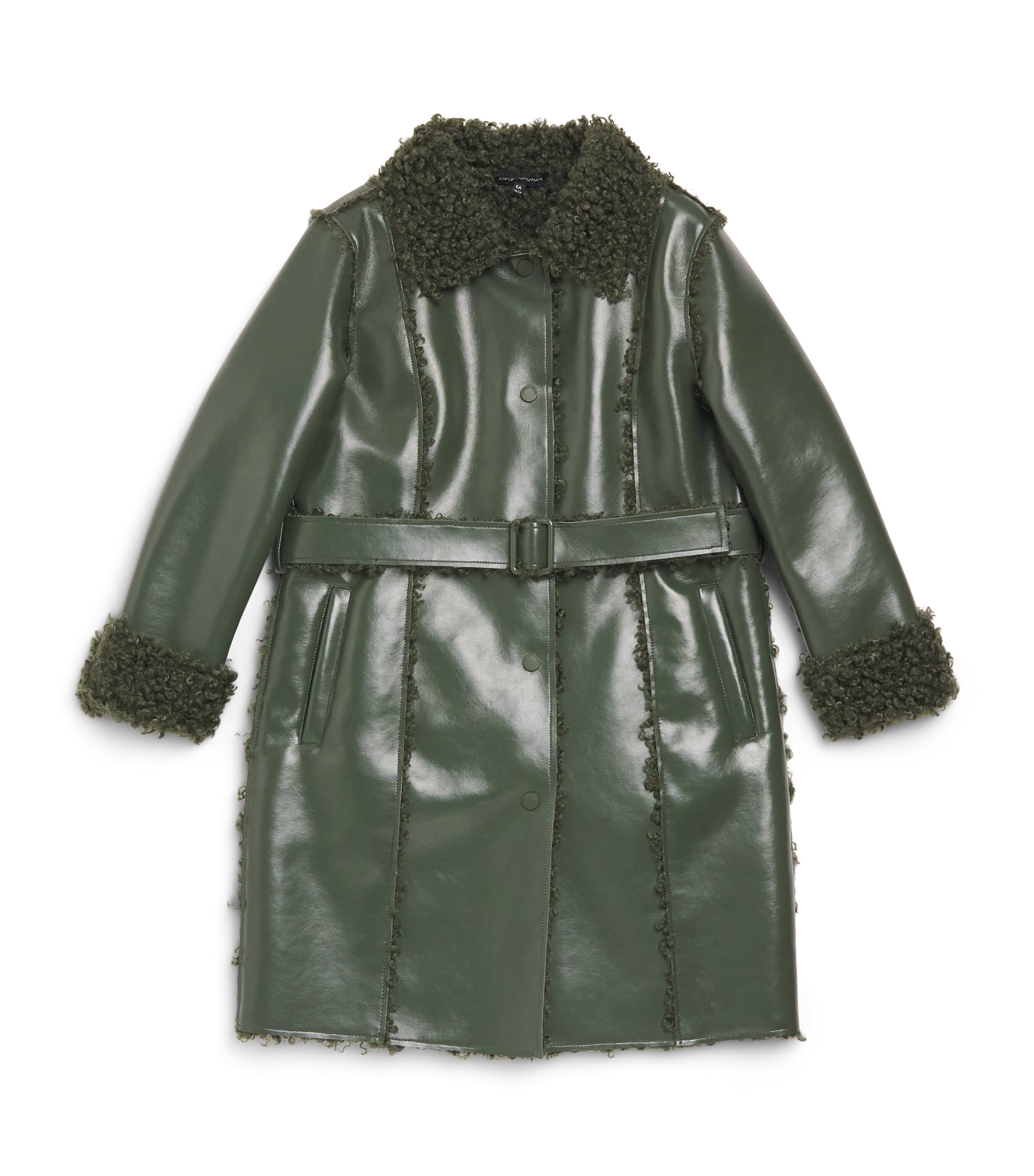 Emporio Armani Kids Faux Leather Belted Coat (6-14 Years) Climbing Ivy