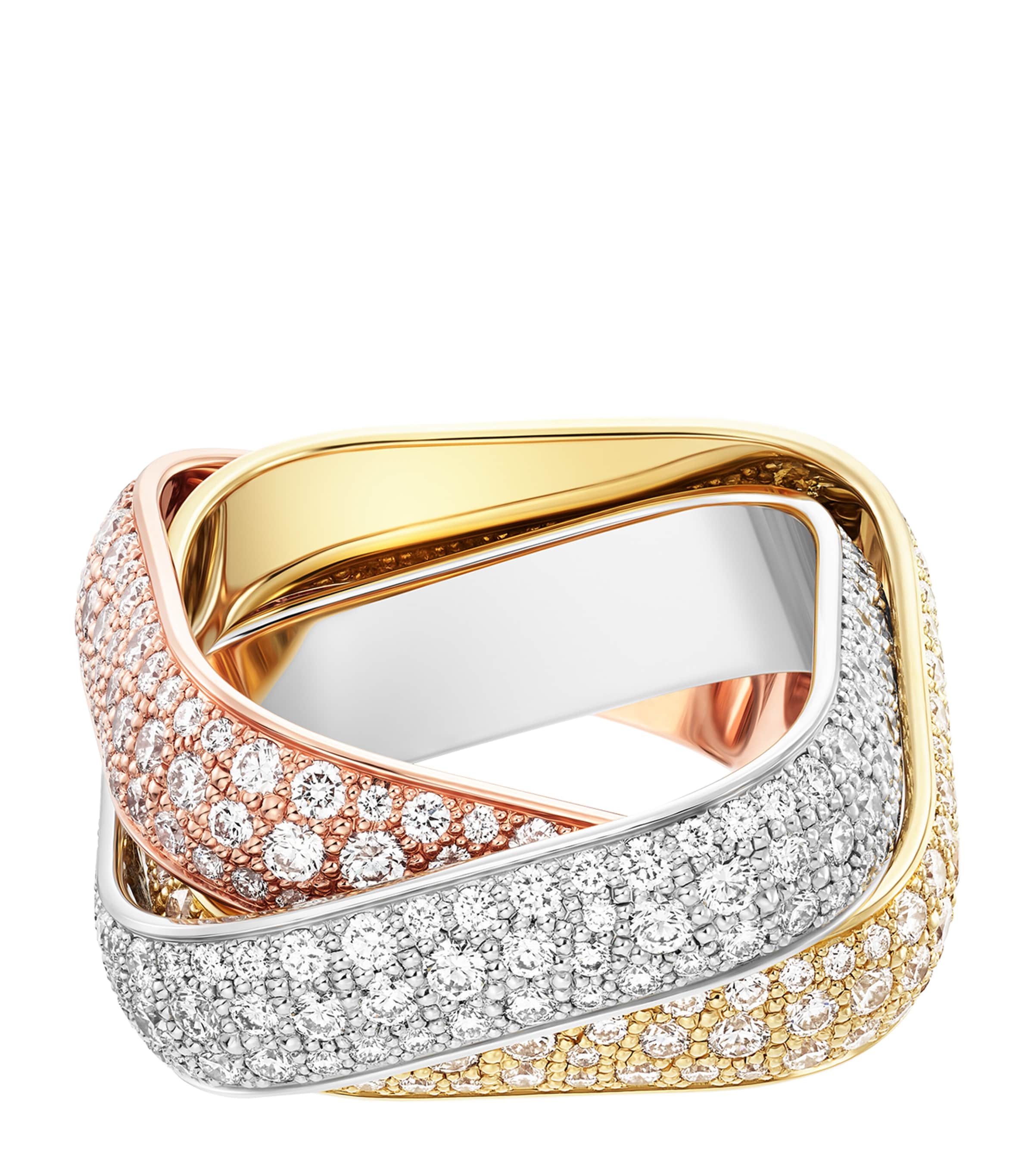 Large Yellow, White, Rose Gold and Diamond Trinity Ring