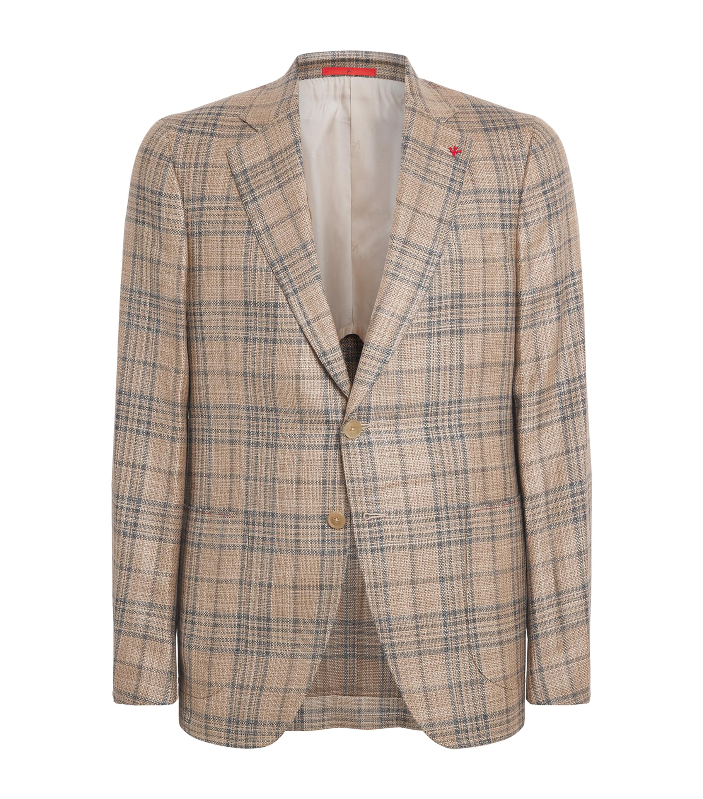 Isaia Mens Wool-Silk Check Capri Blazer