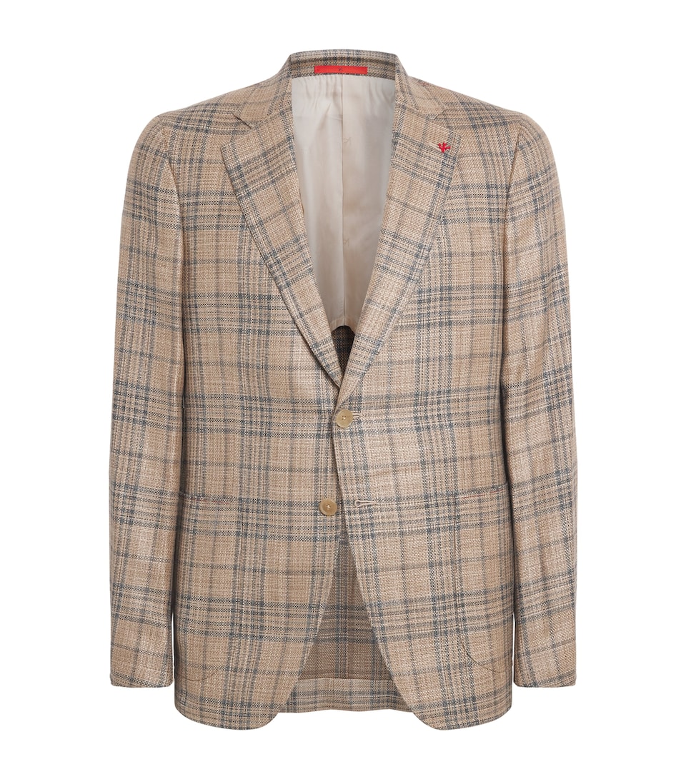 Isaia Mens Wool-Silk Check Capri Blazer