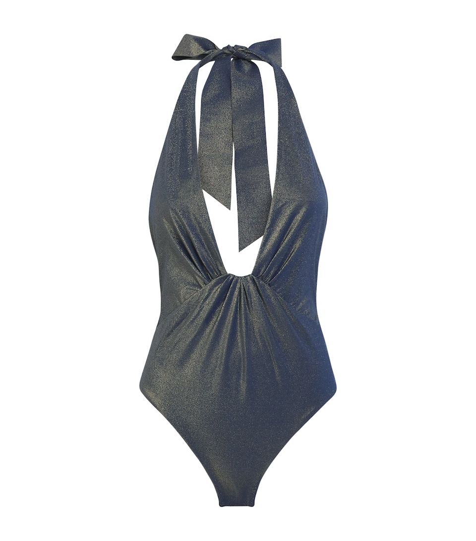 Zimmermann Womens Metallic Aster Halterneck Swimsuit Mgnm Mtllic Gunmetal