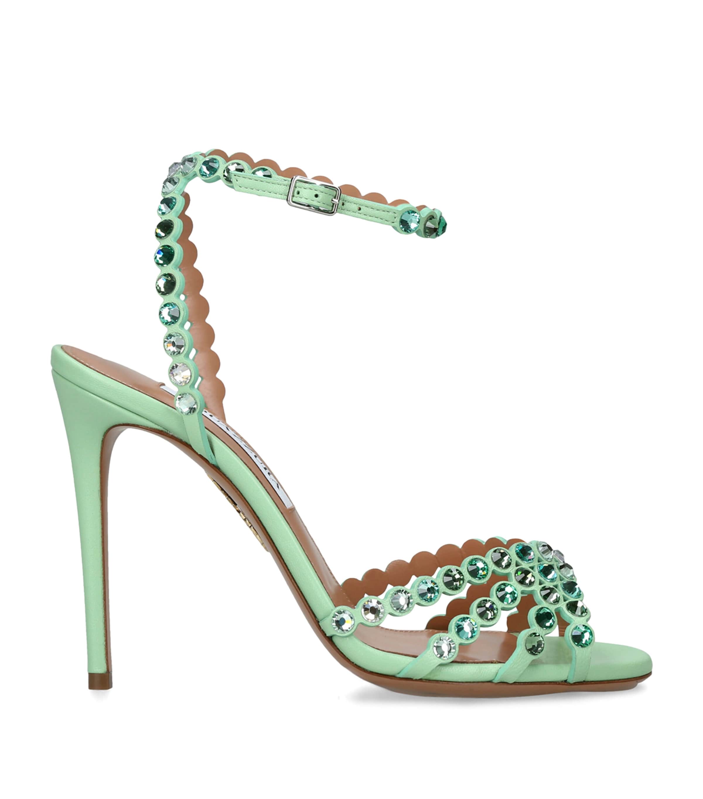 Aquazzura Leather Tequila Sandals 105 Pale Green