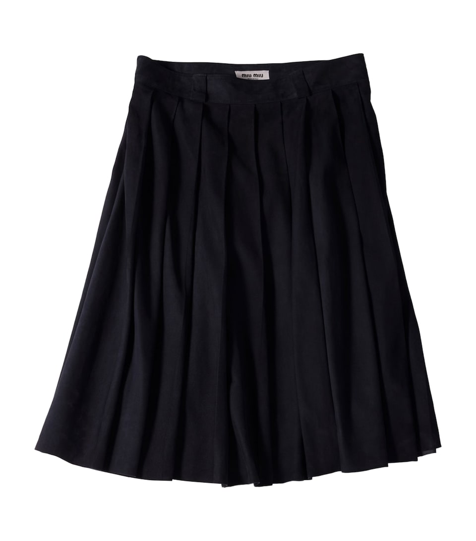 Waxed Suede Pleated Midi Skirt
