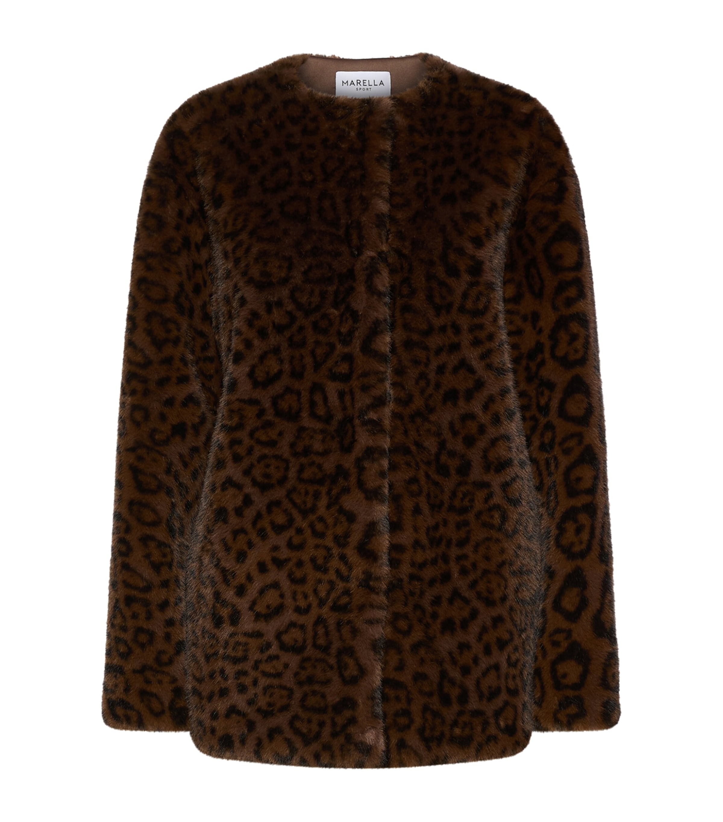 Marella Womens Faux Fur Leopard Print Jacket Cocoa