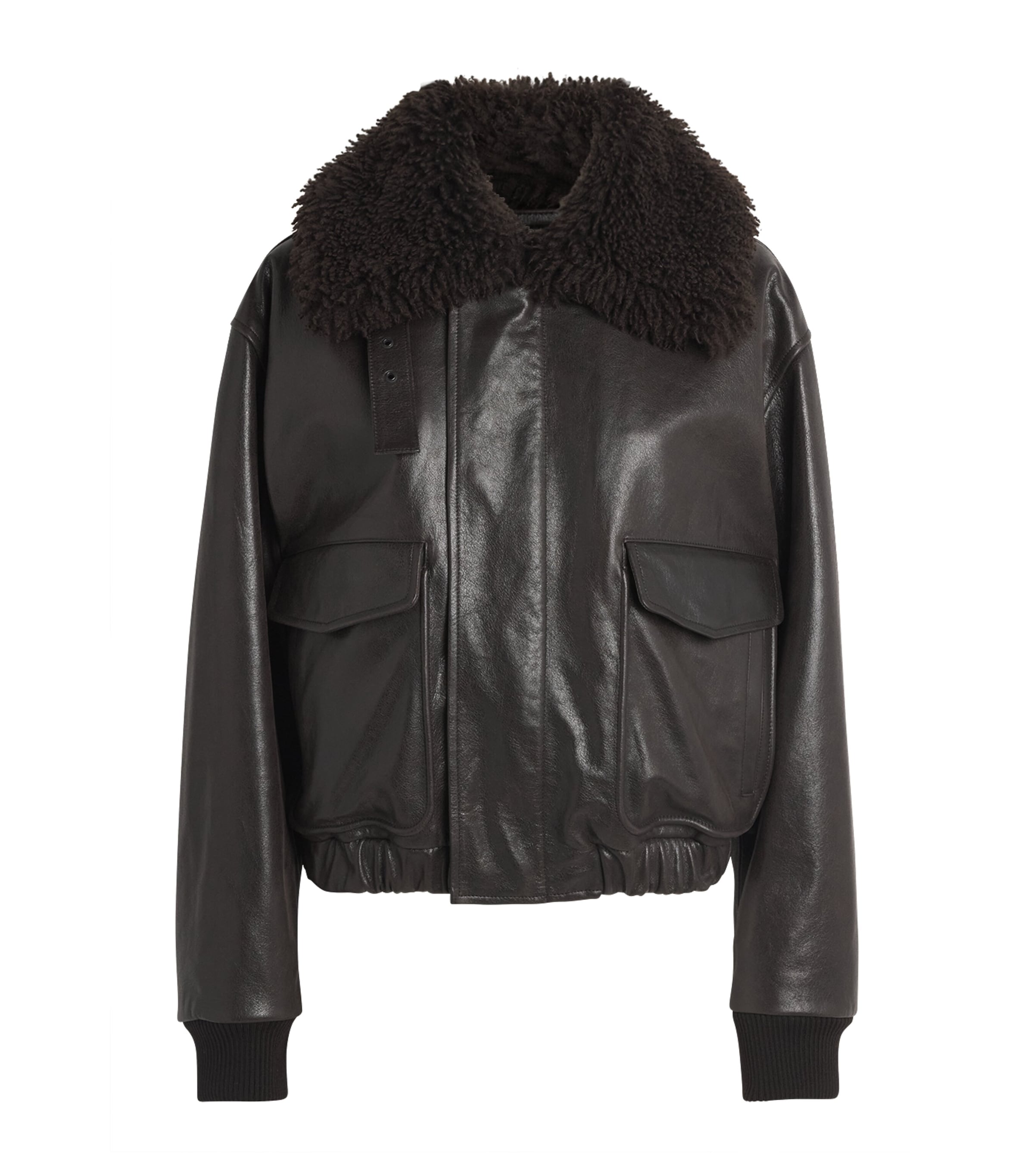 Lemaire Womens Leather Aviator Jacket Ebony