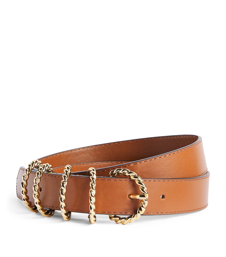 Claudie Pierlot Calfskin Ring-Detail Belt Camel