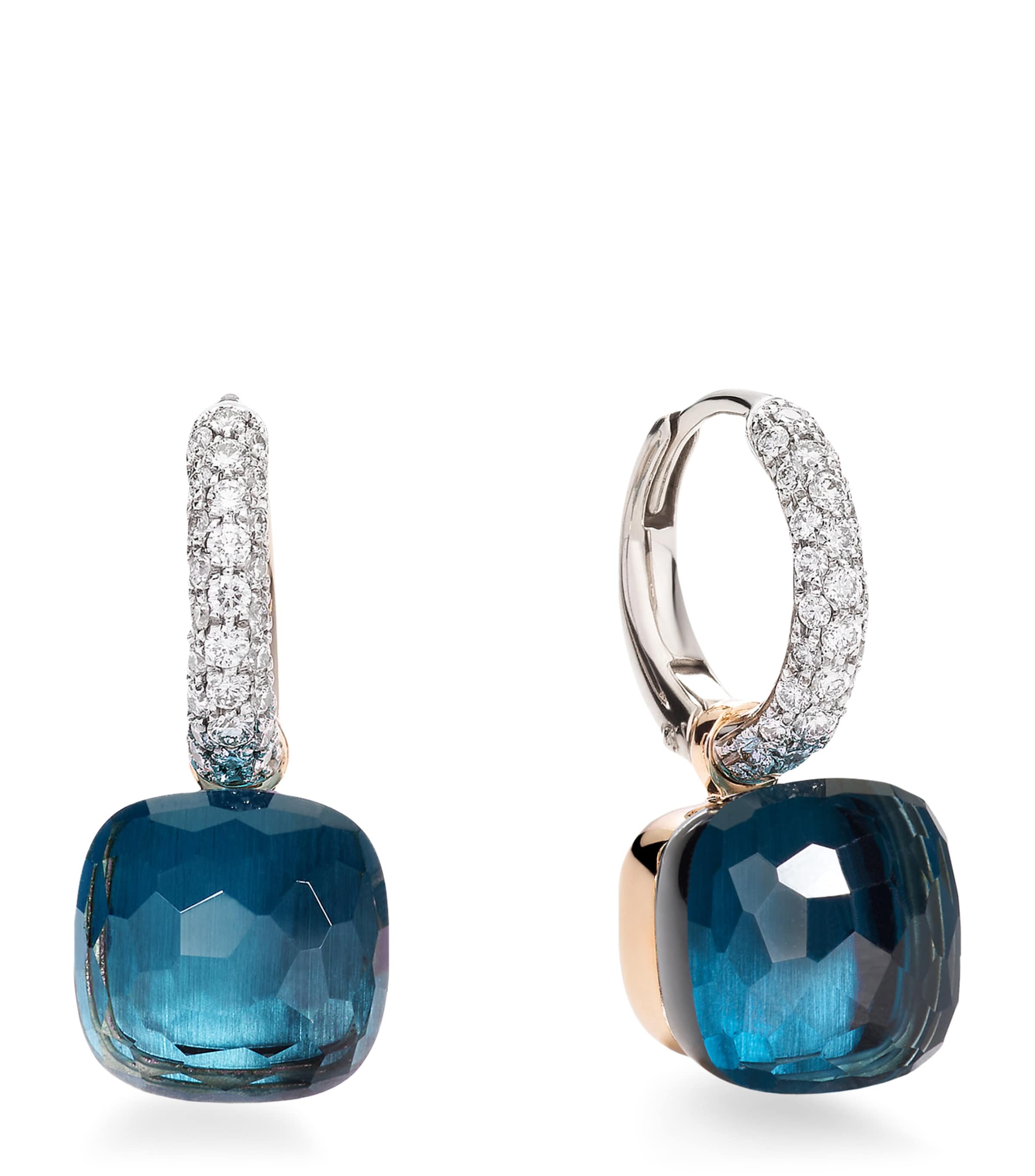 Pomellato Mixed Metal, Diamond and London Blue Topaz Nudo Drop Earrings