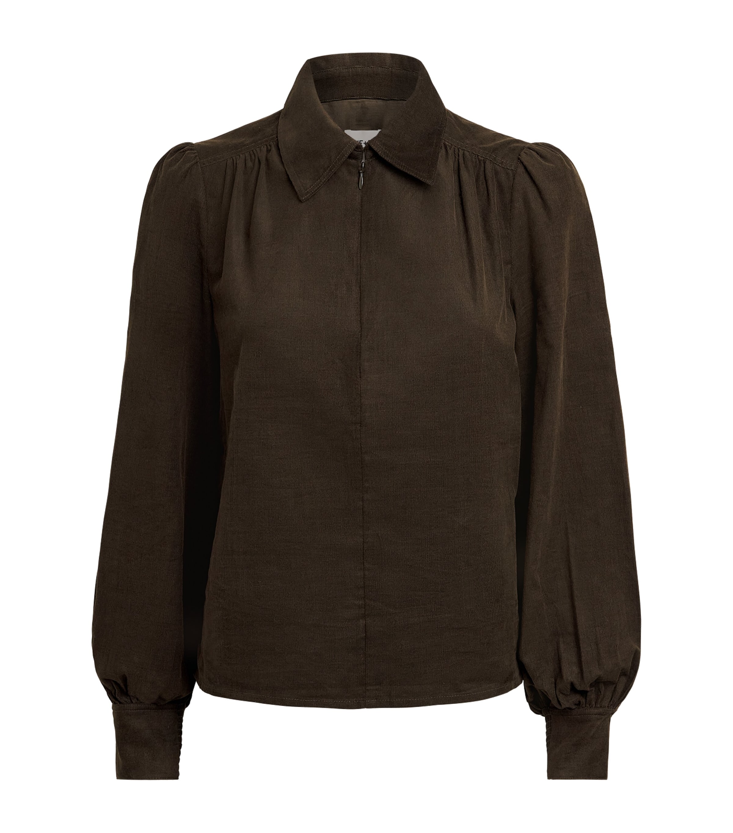ME+EM Womens Corduroy Zip-Neck Blouse Rich Olive Green