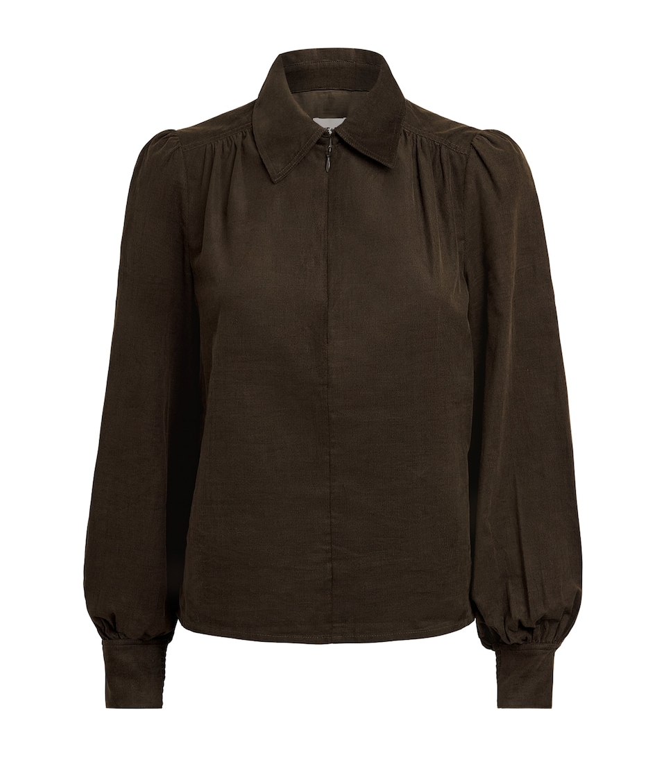 ME+EM Womens Corduroy Zip-Neck Blouse Rich Olive Green