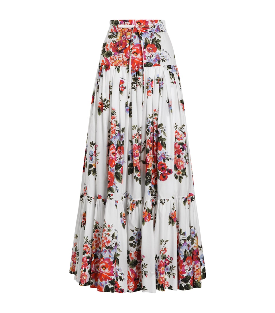 Cotton Floral Print Maxi Skirt