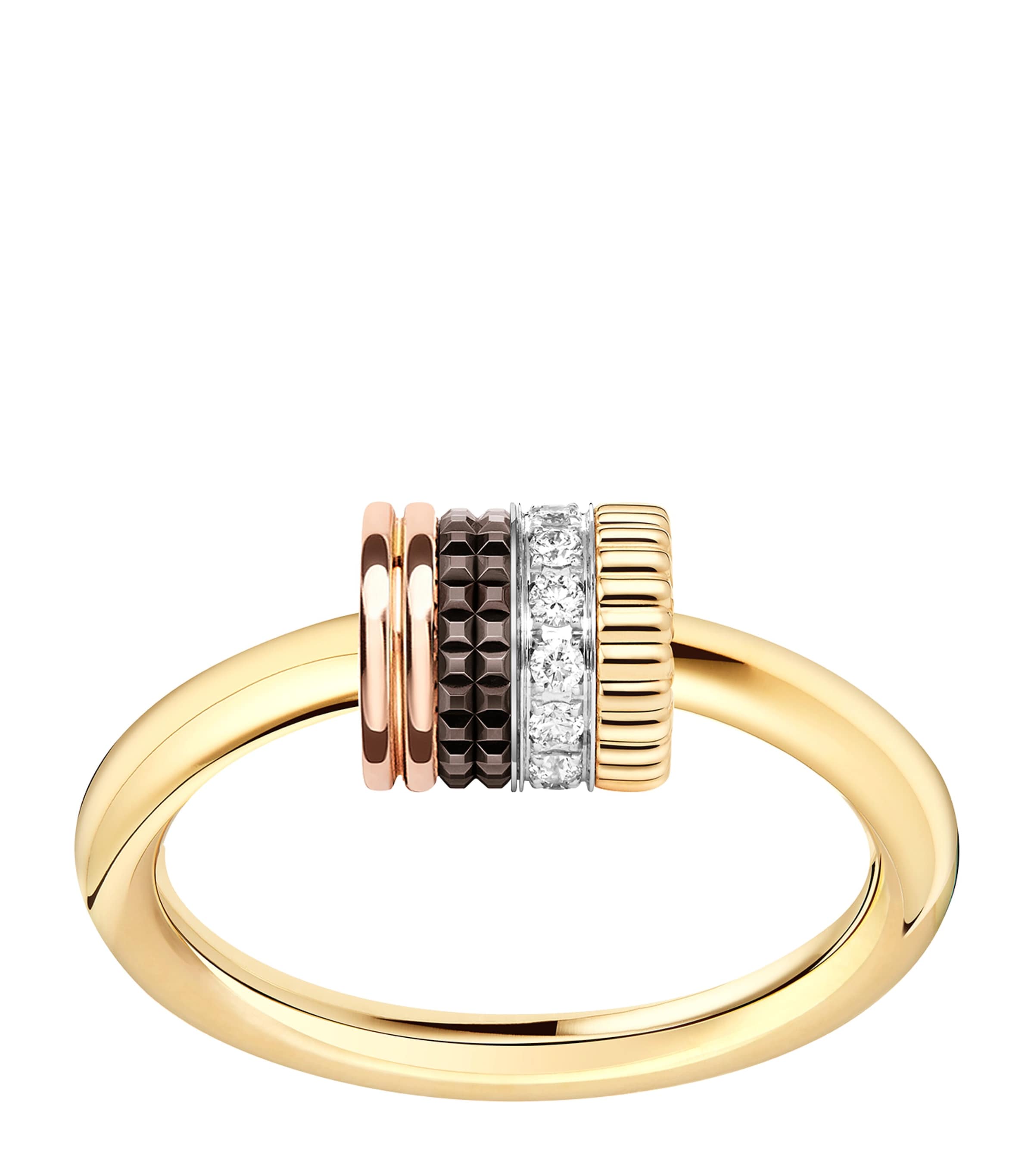 Boucheron Mixed Gold and Diamond Quatre Classique Ring Yellow Gold