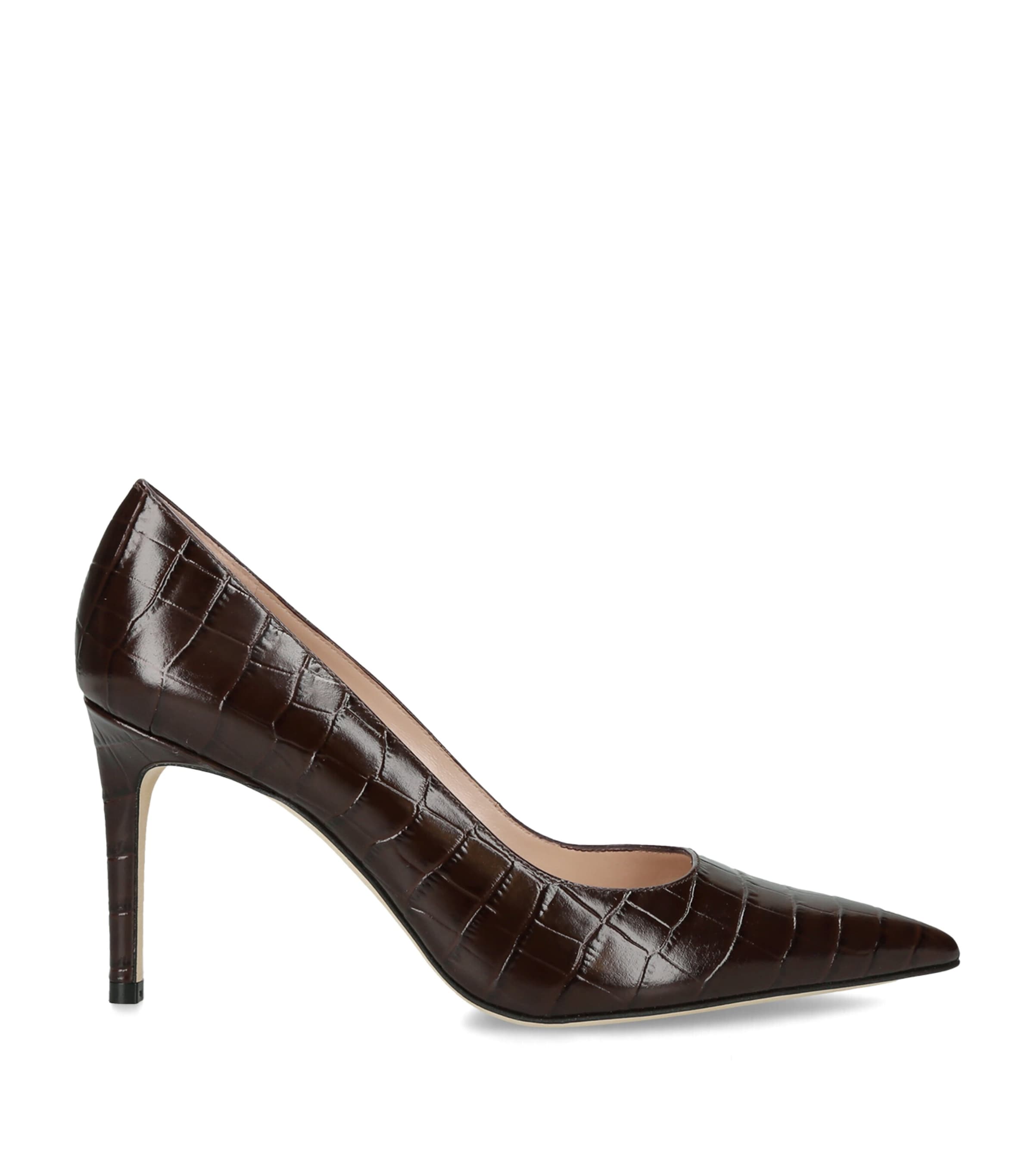 Stuart Weitzman Croc-Embossed Leather Stuart Power Pumps 85 Dark Brown
