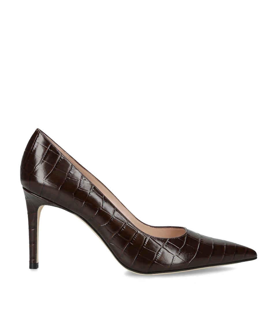 Stuart Weitzman Croc-Embossed Leather Stuart Power Pumps 85 Dark Brown