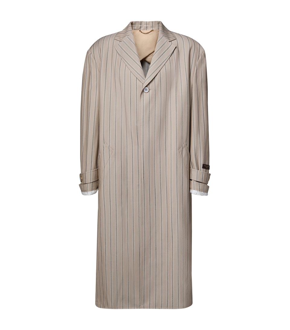 LOUIS VUITTON Mens Wool-Silk Stripe Overcoat Camel Brown