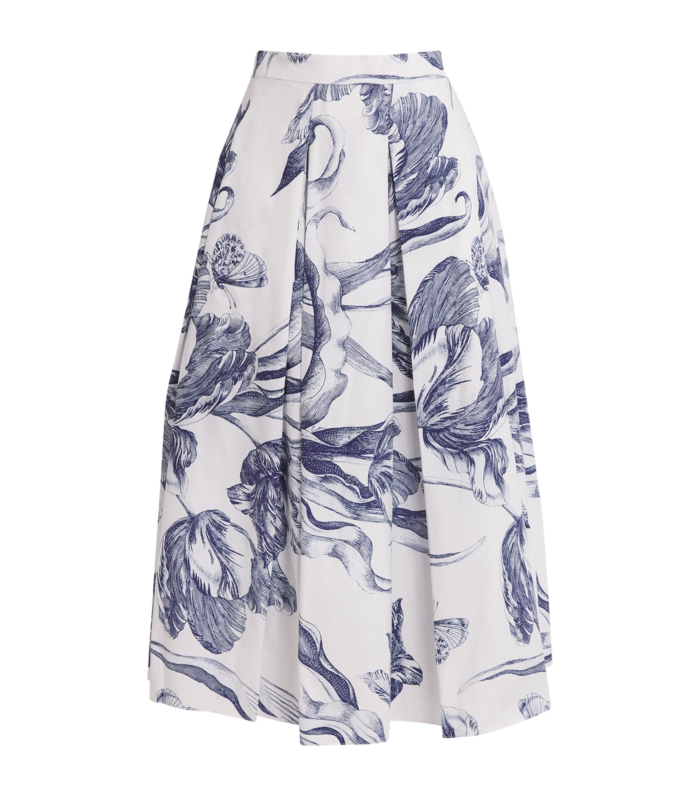 Cotton Floral Pleated Midi Skirt