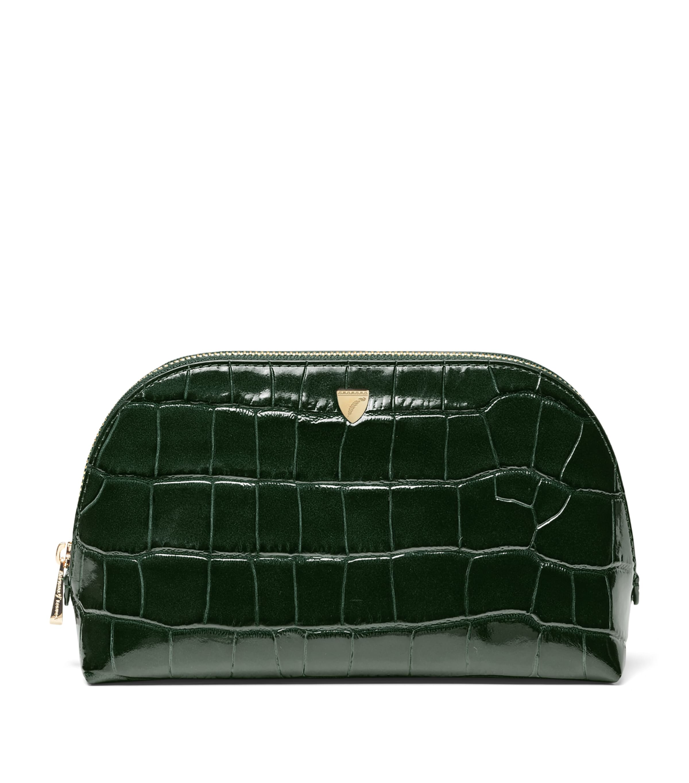 Aspinal Of London Small Leather Croc-Embossed Cosmetic Case Evergreen