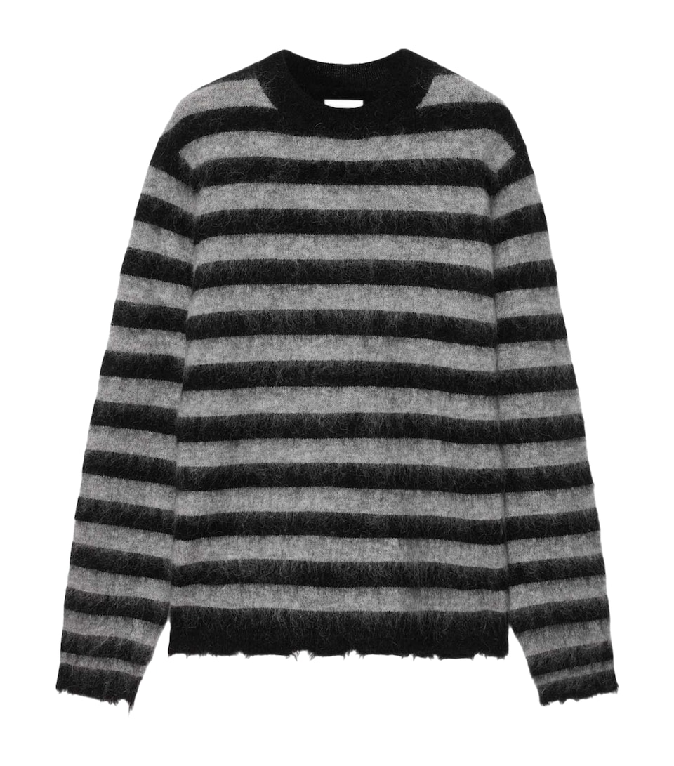 AllSaints Mens Wool-Mohair-Blend Harry Stripe Sweater Blk/monument Grey