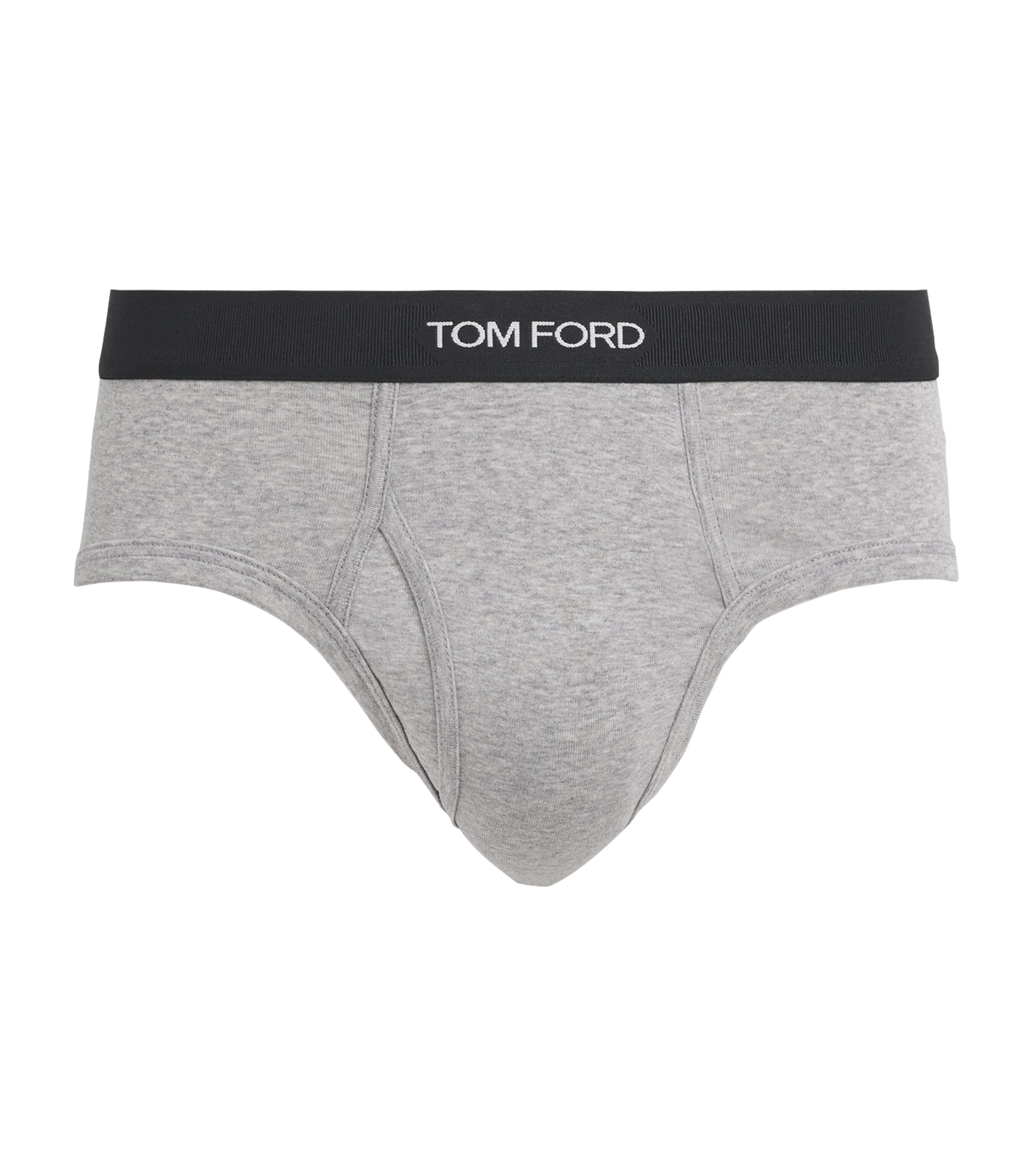 TOM FORD Mens Stretch-Cotton Logo Briefs Grey Melange