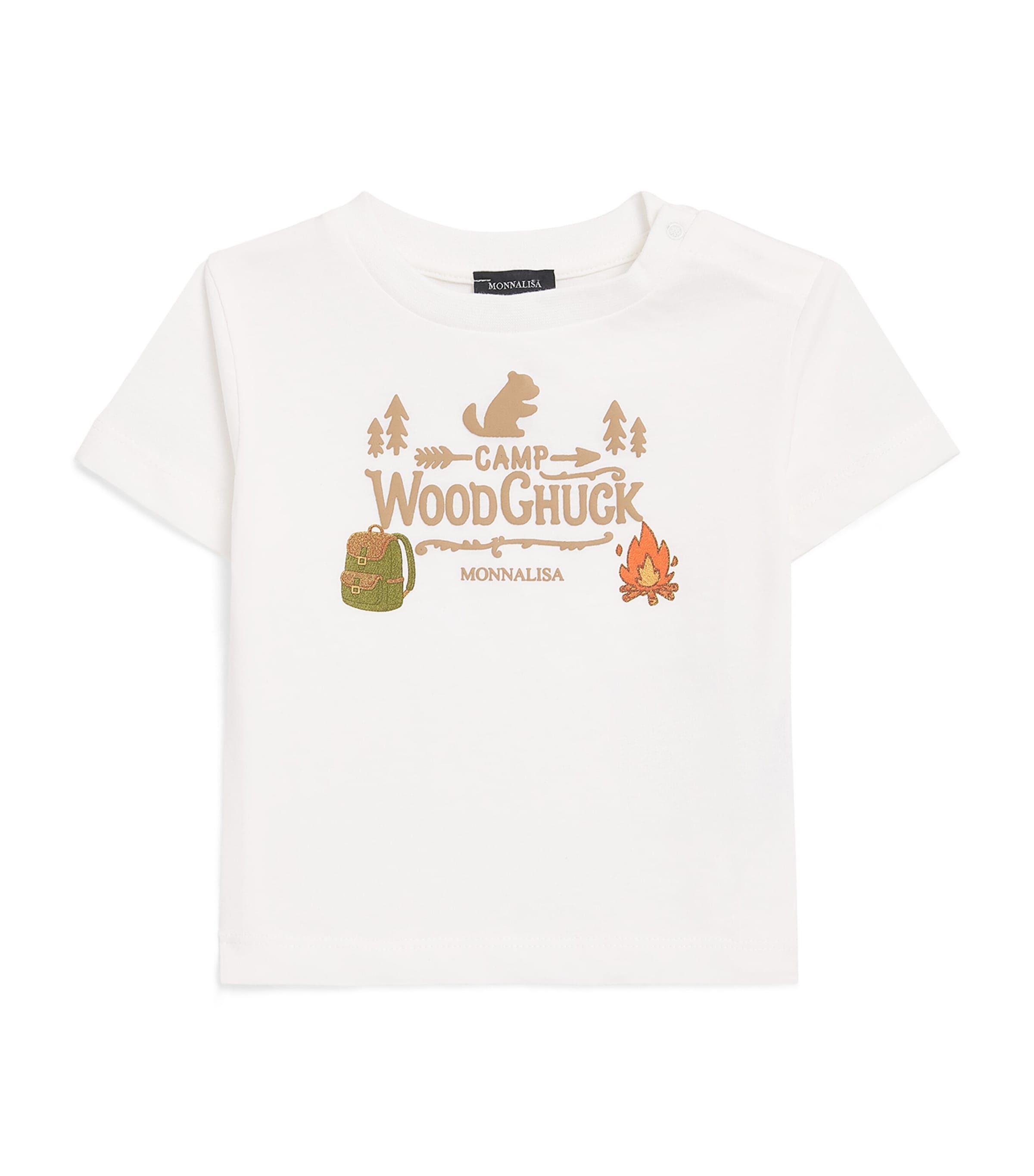 Monnalisa Cotton Camp Woodchuck T-Shirt (6 Months-6 Years) Panna