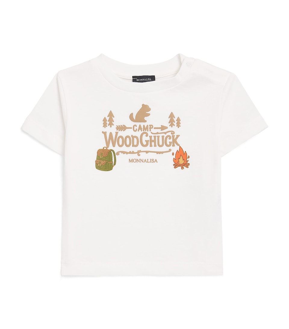 Monnalisa Cotton Camp Woodchuck T-Shirt (6 Months-6 Years) Panna
