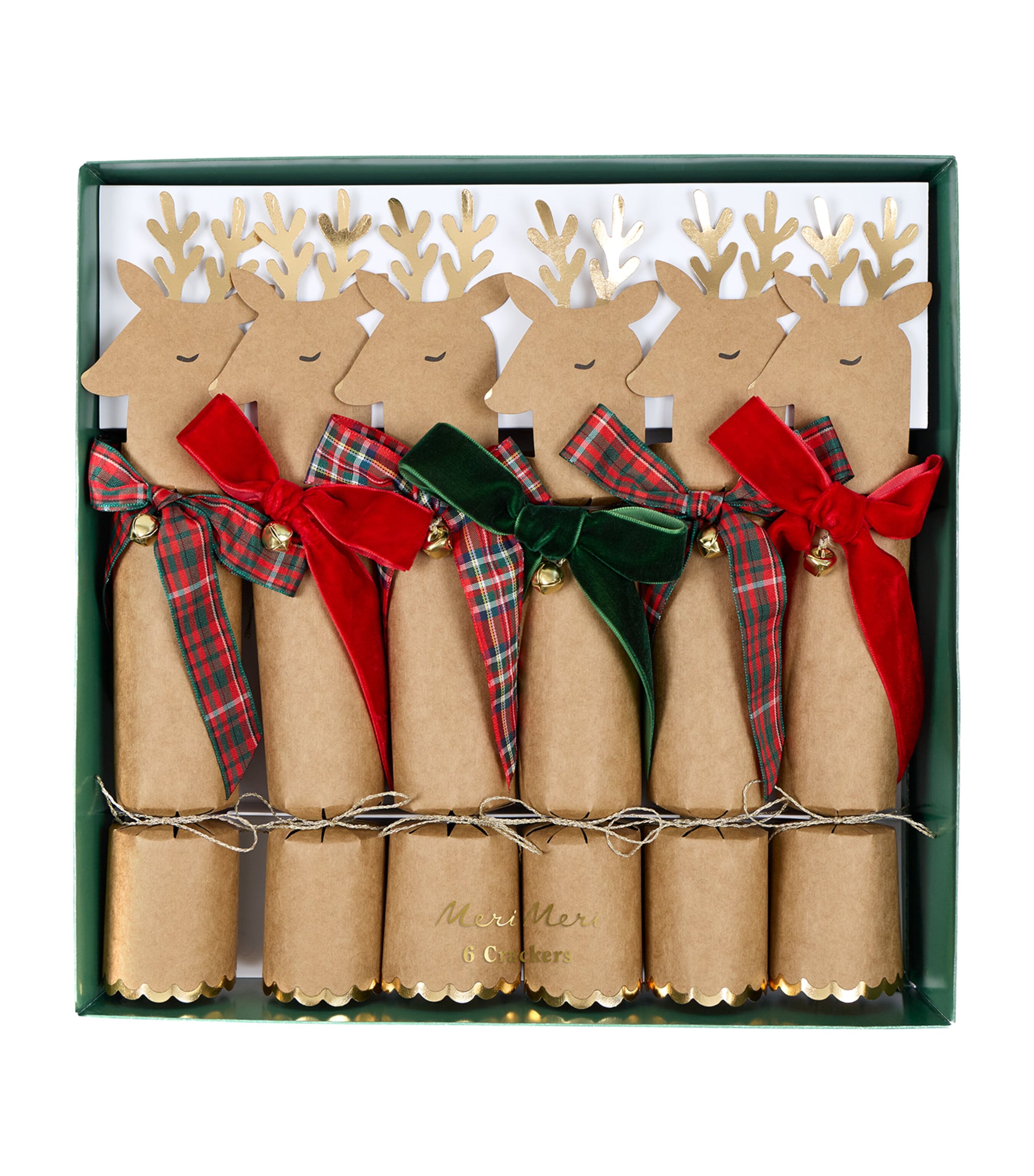 Meri Meri Reindeer Bow Christmas Crackers (Set of 6) Multicolored