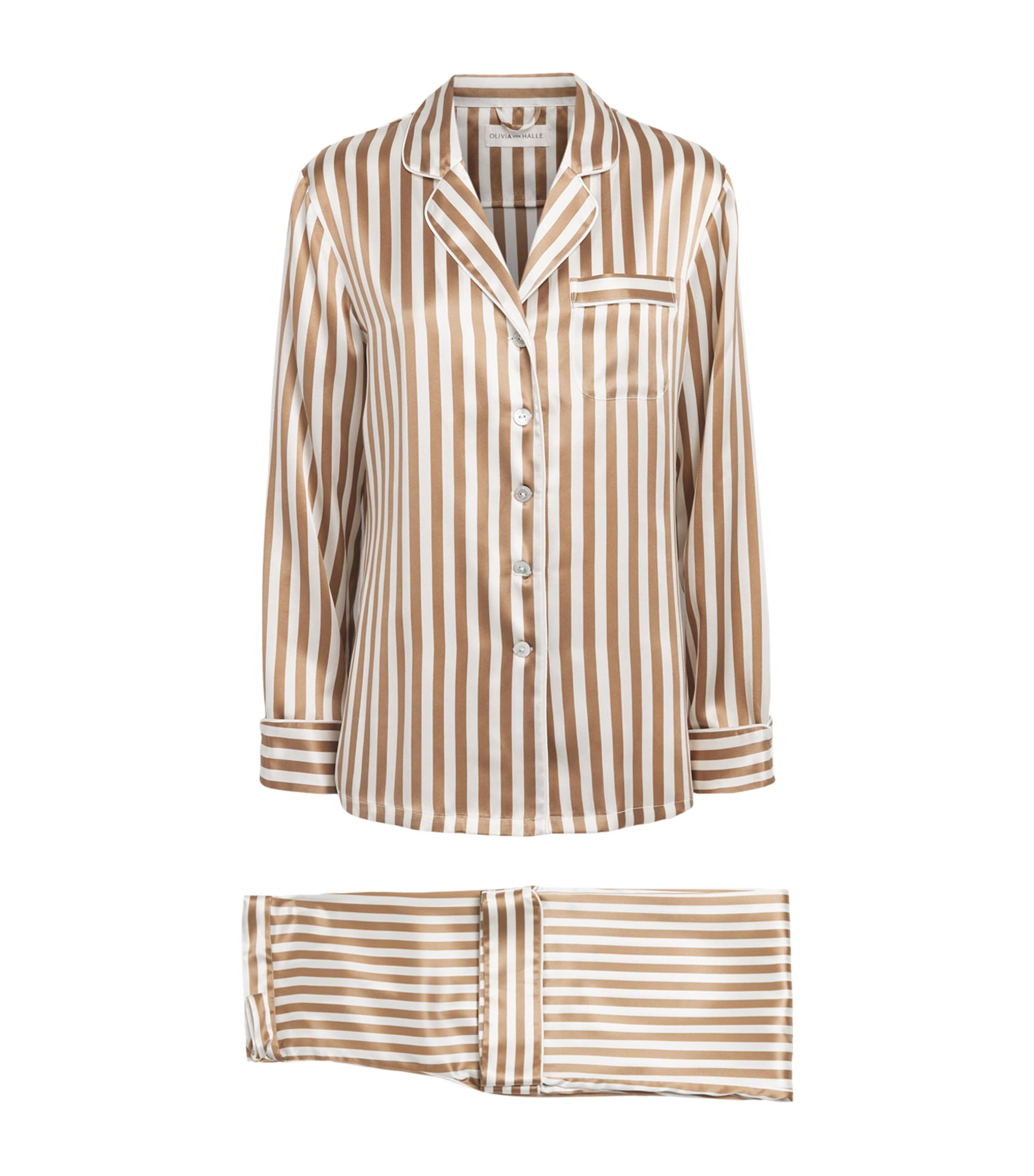 Olivia von Halle Womens Silk Lila Stripe Pyjama Set Solene
