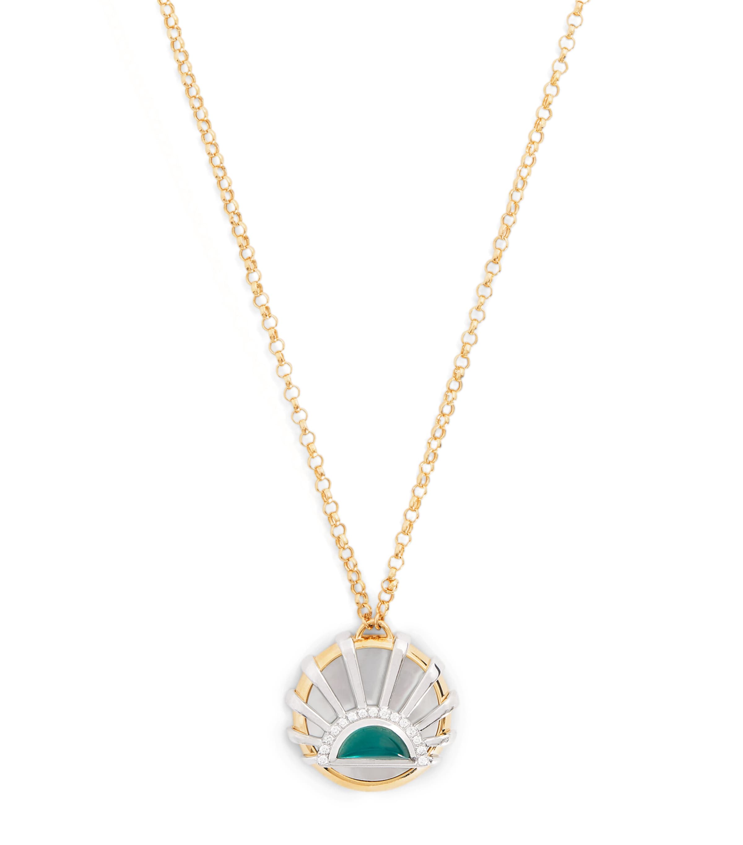 Yellow Gold, Diamond, Topaz and Pearl N*93 Sun Dawn Necklace