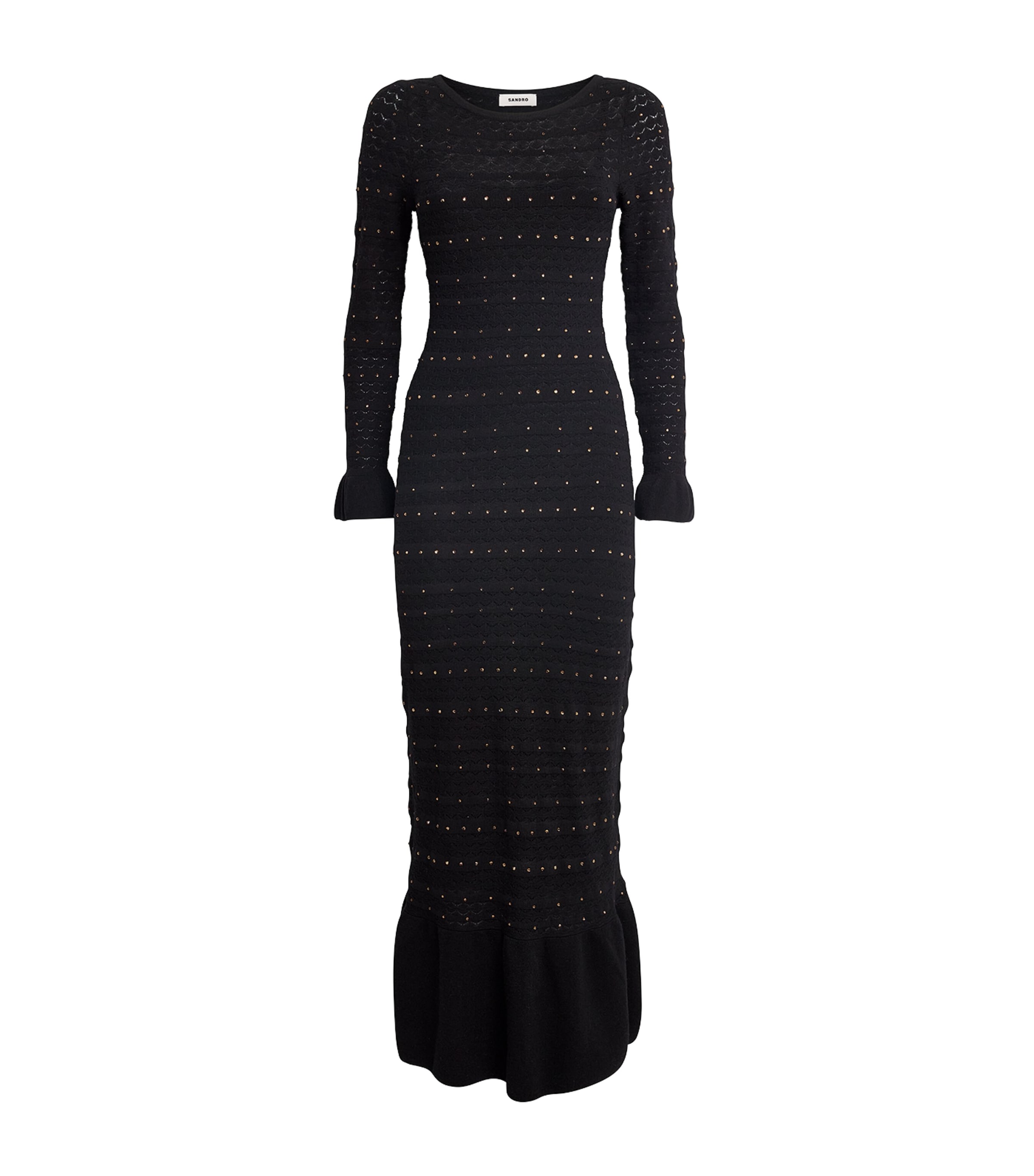 Rhinestone-Embellished Knitted Maxi Dress