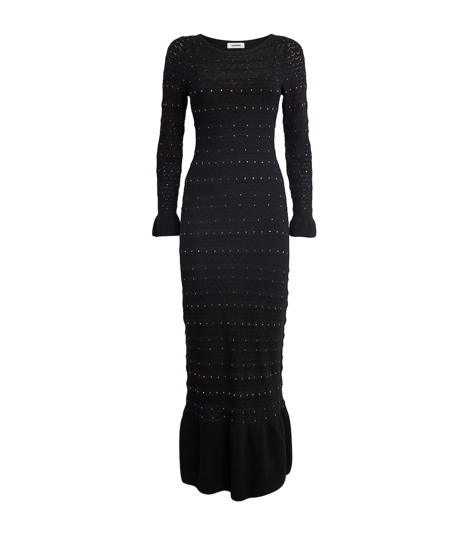 Rhinestone-Embellished Knitted Maxi Dress